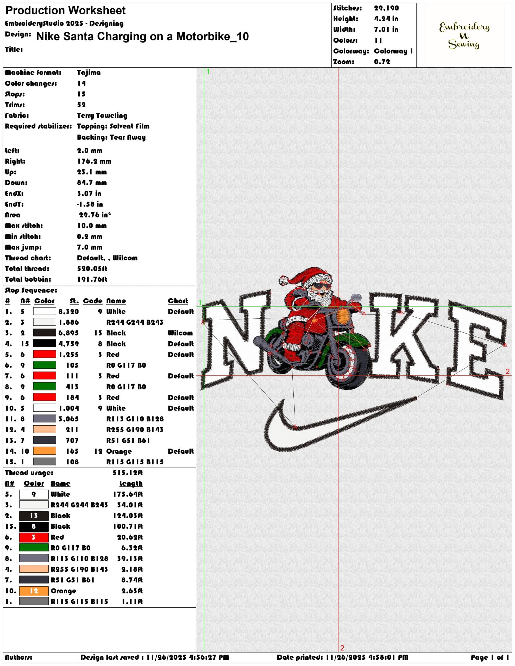 Nike Santa Charging on a Motorbike- Elegant embroidery design file - instant download — view 3