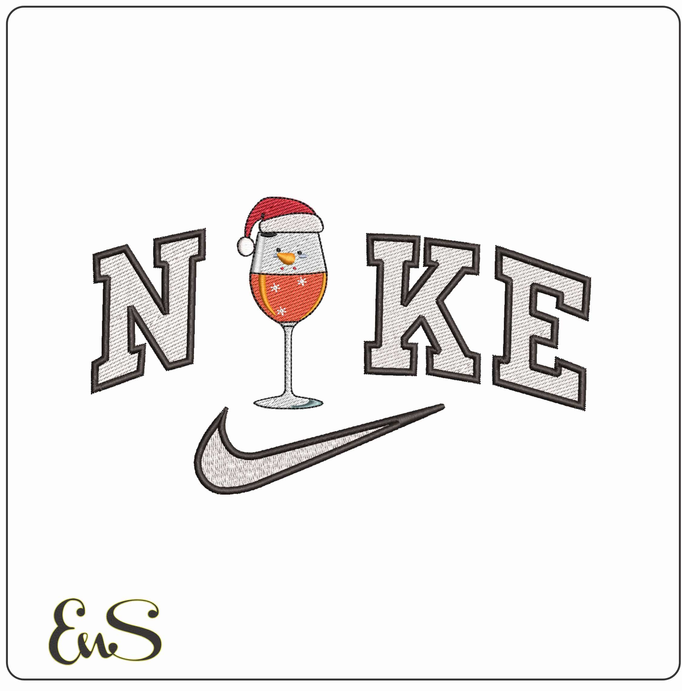 Nike Santa Christmas Drinks- Elegant embroidery design file - instant download