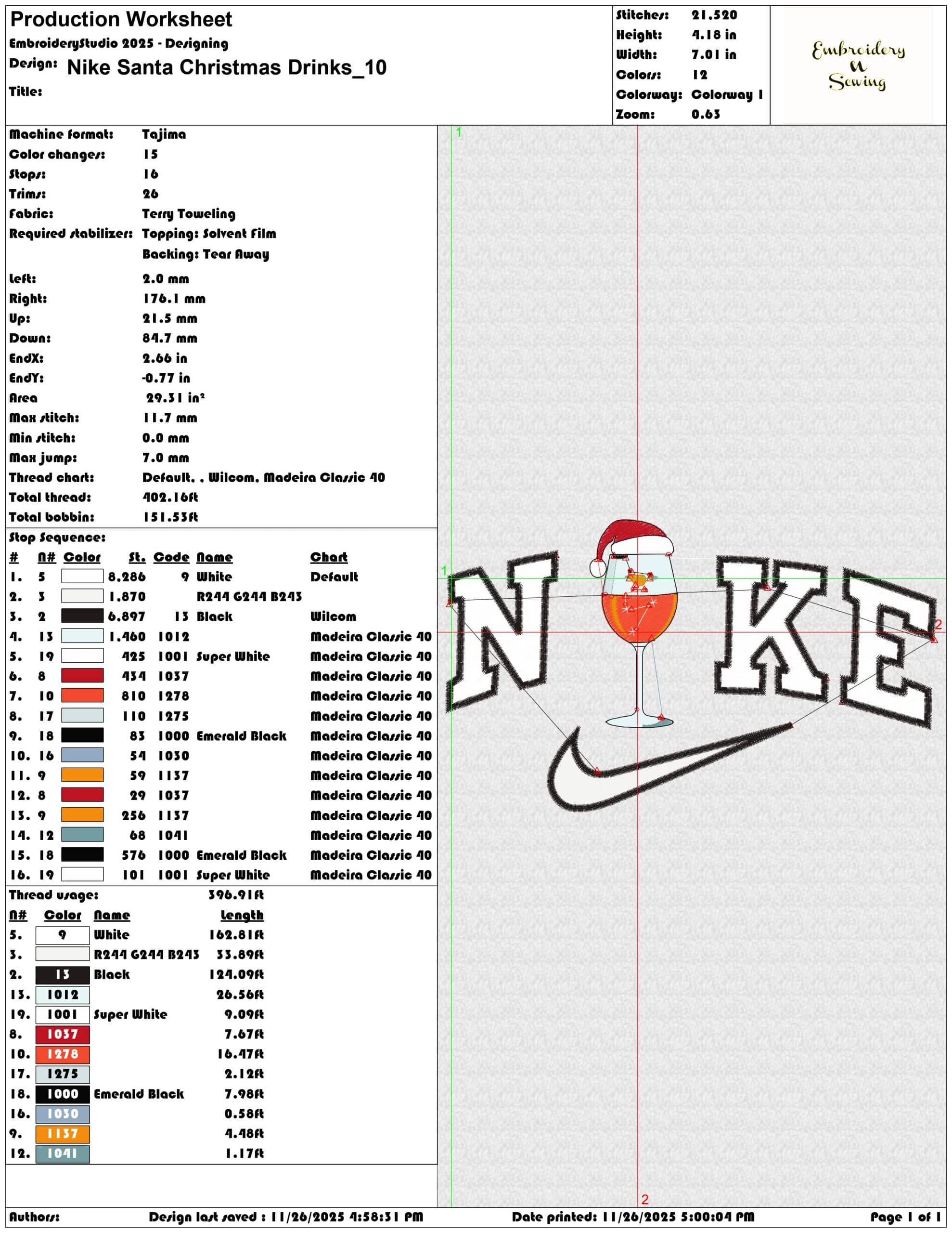 Nike Santa Christmas Drinks- Elegant embroidery design file - instant download — view 3