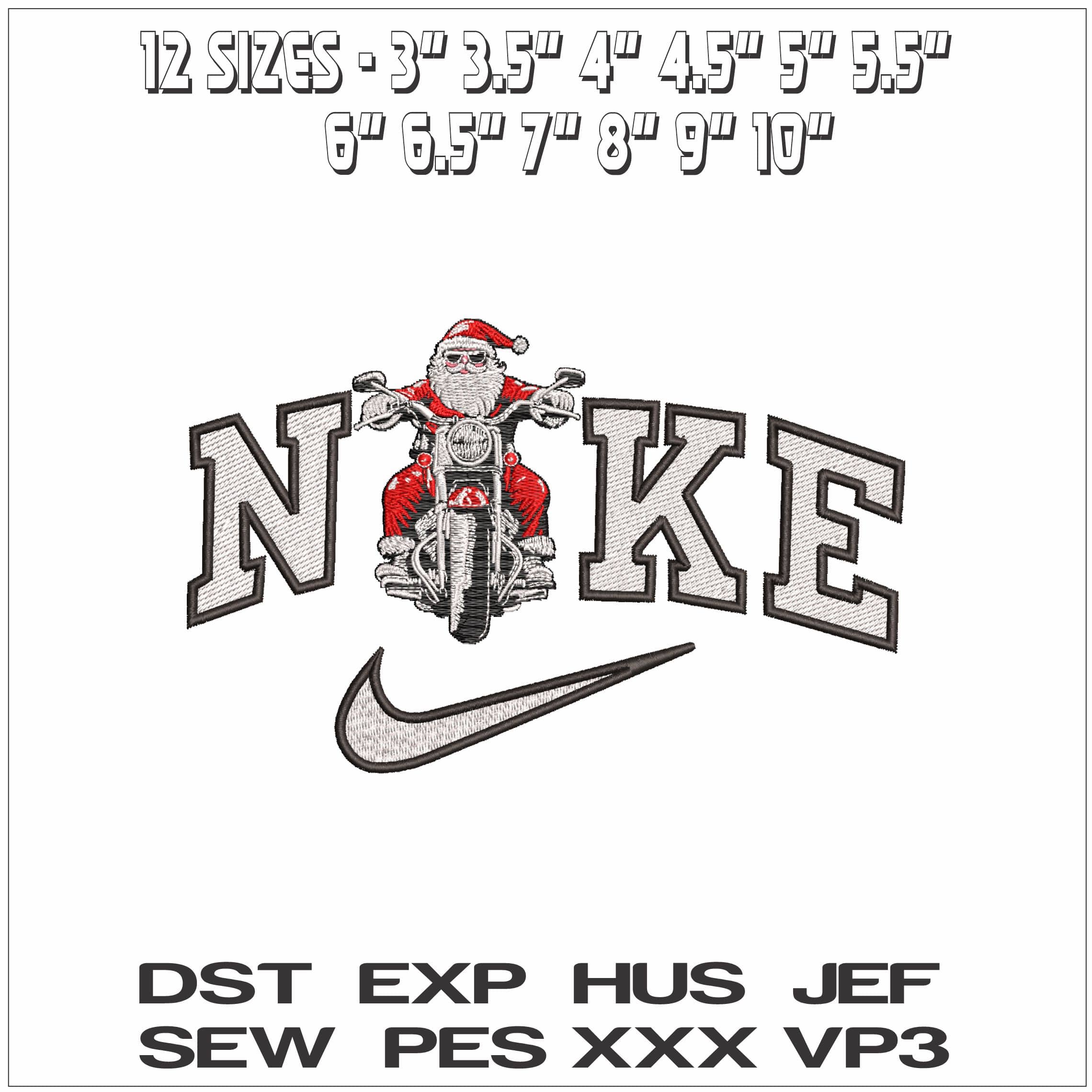 Nike Santa on a Motorbike- Elegant embroidery design file - instant download — view 2