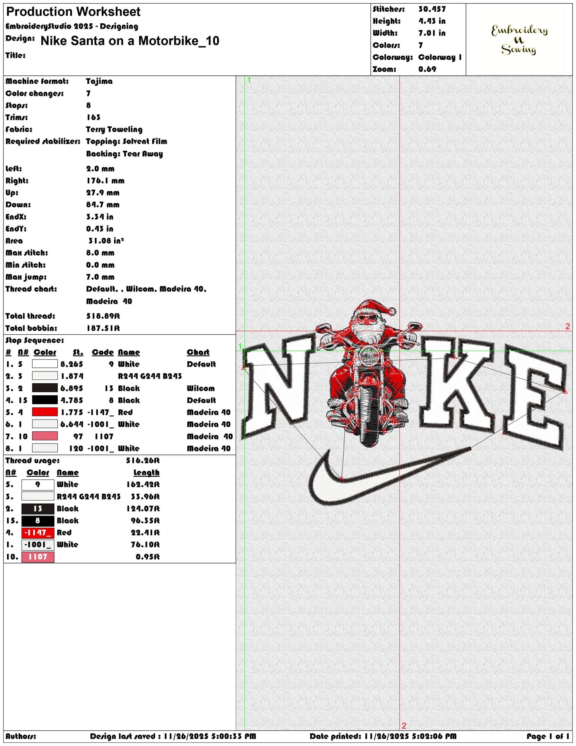 Nike Santa on a Motorbike- Elegant embroidery design file - instant download — view 3