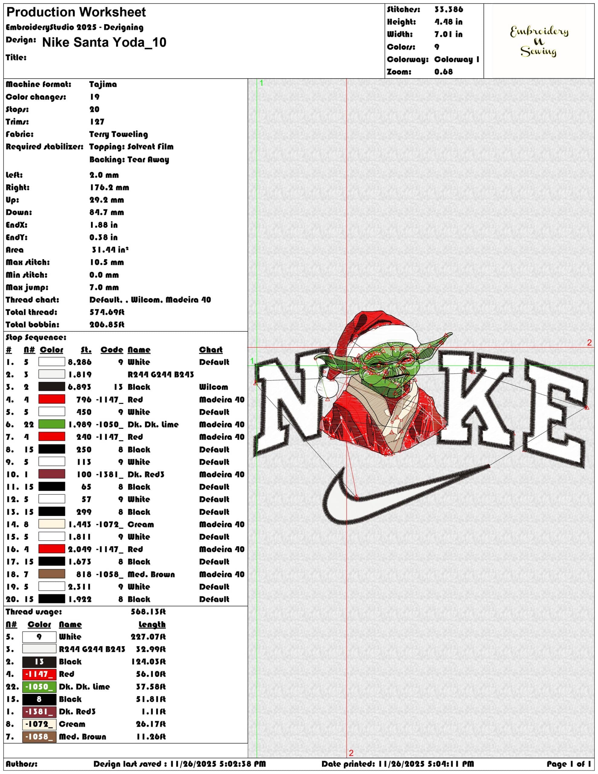 Nike Santa Yoda- Elegant embroidery design file - instant download — view 3