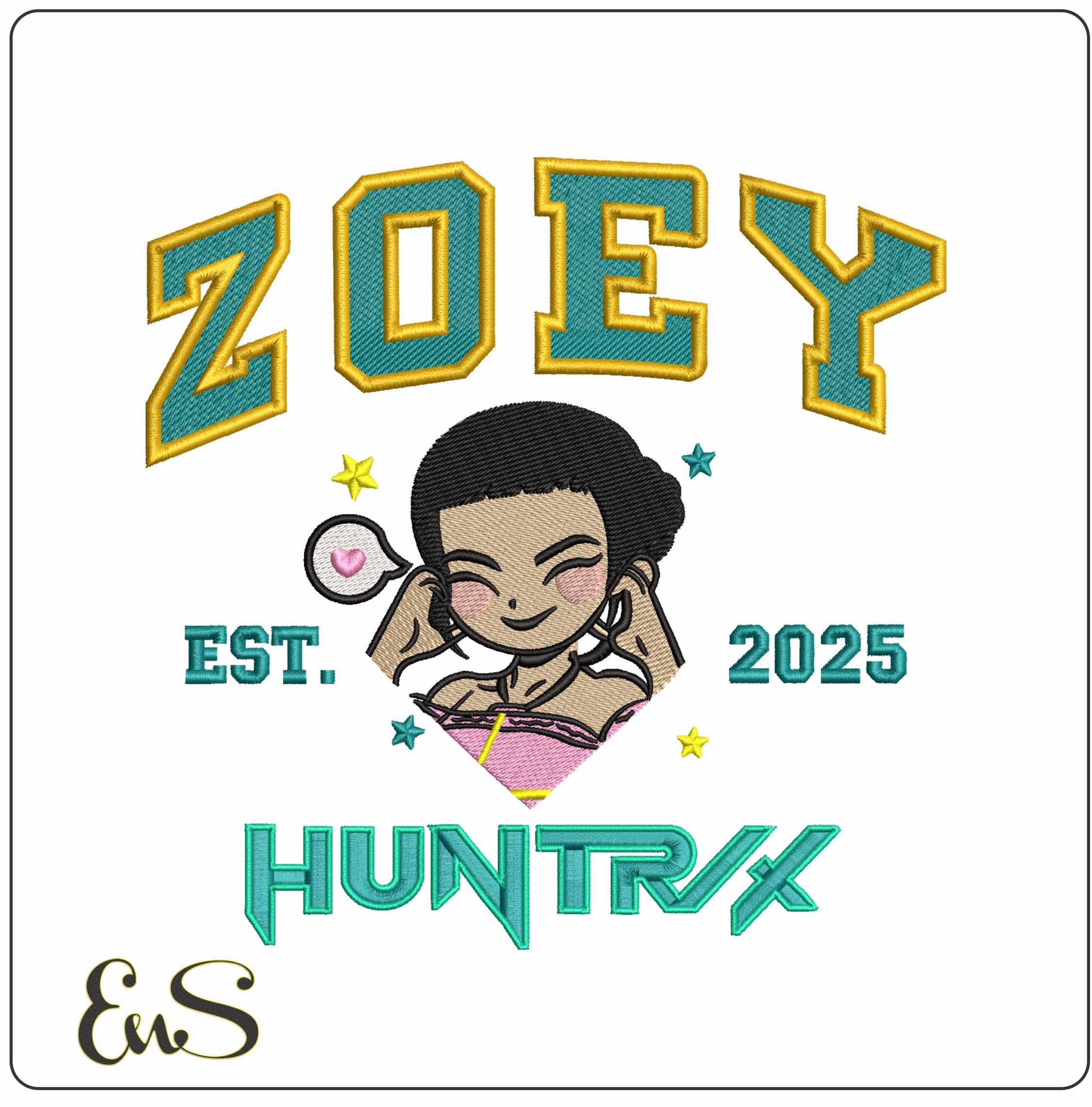 HuntrIx Zoey face- Elegant embroidery design file - instant download