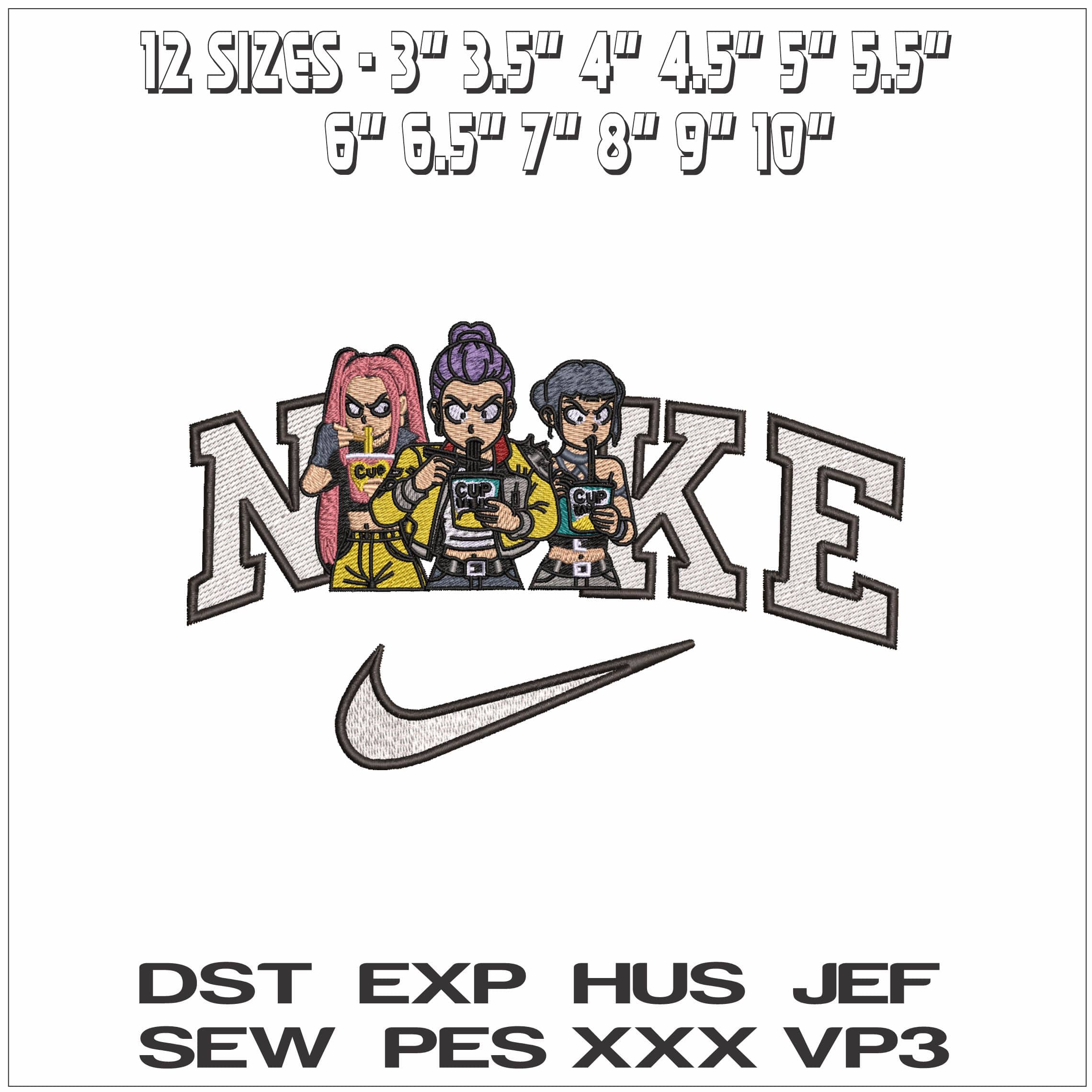 Nike HuntrIx Girls Eating Noodles- Elegant embroidery design file - instant download — view 2