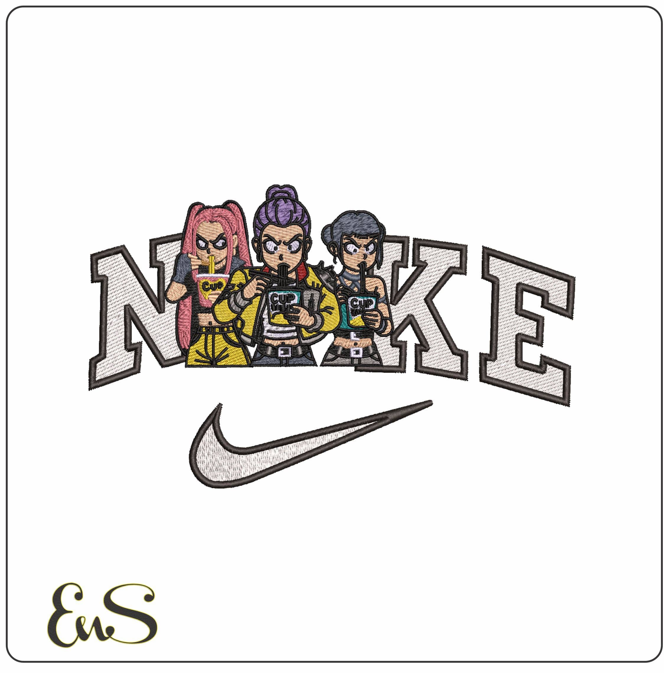 Nike HuntrIx Girls Eating Noodles- Elegant embroidery design file - instant download