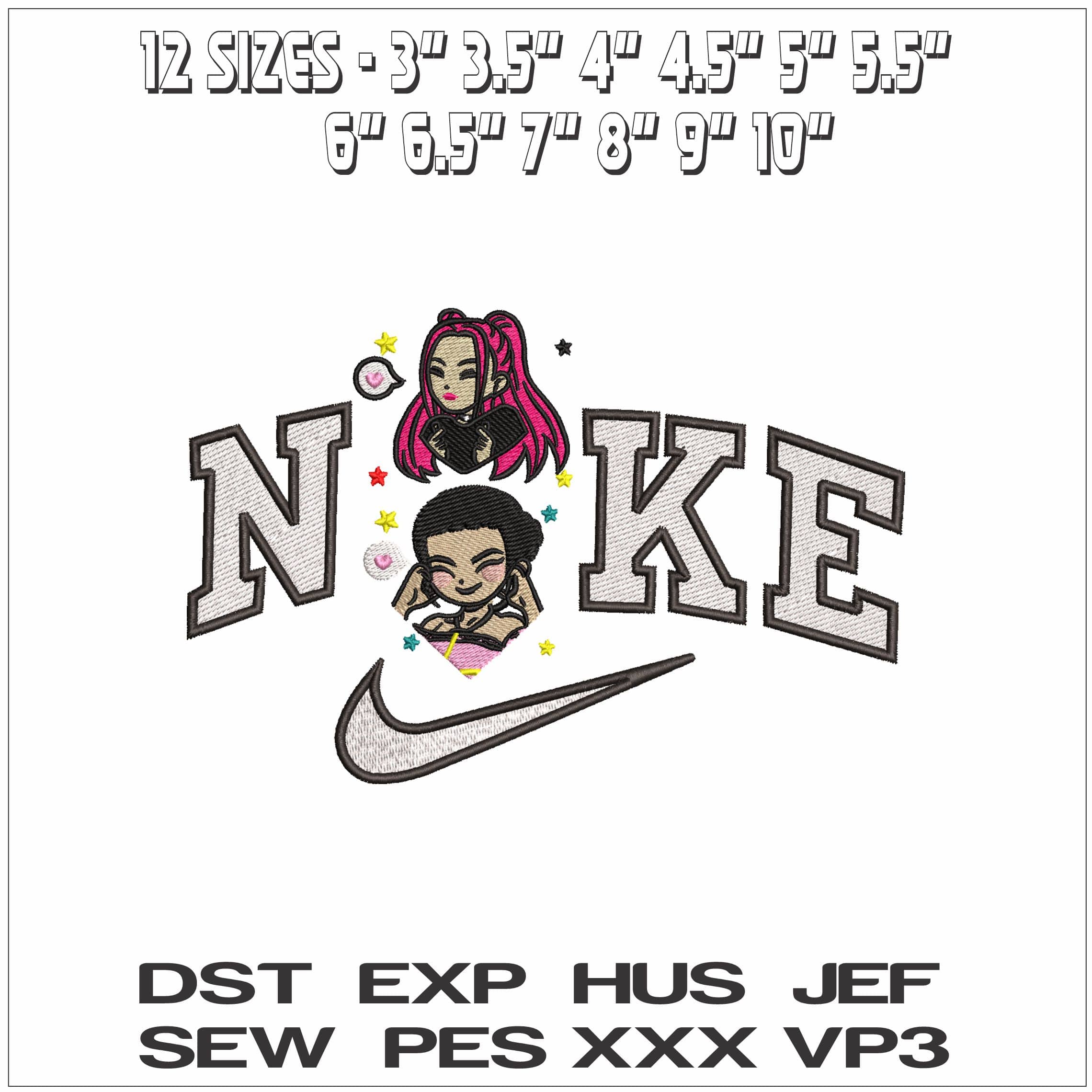 Nike HuntrIx Mira Zoey face- Elegant embroidery design file - instant download — view 2
