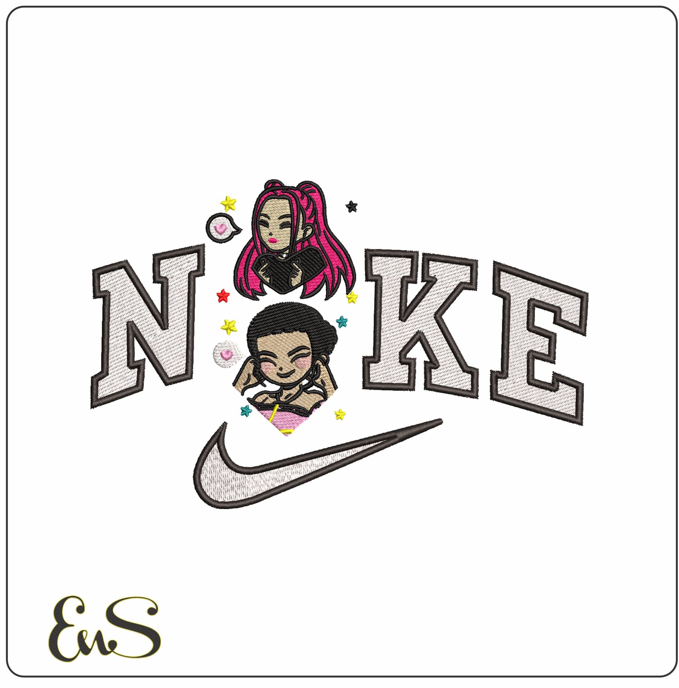 Nike HuntrIx Mira Zoey face- Elegant embroidery design file - instant download