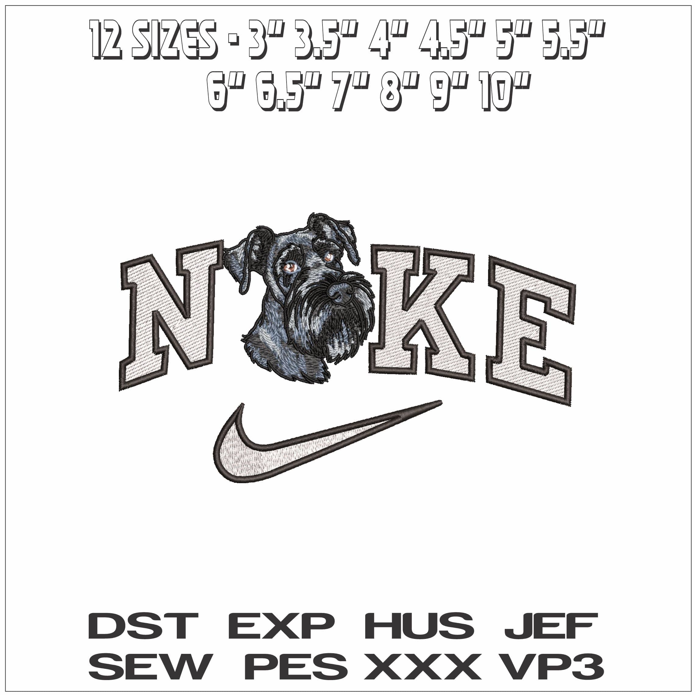 Nike Schnauzer Dog Head- Elegant embroidery design file - instant download — view 2