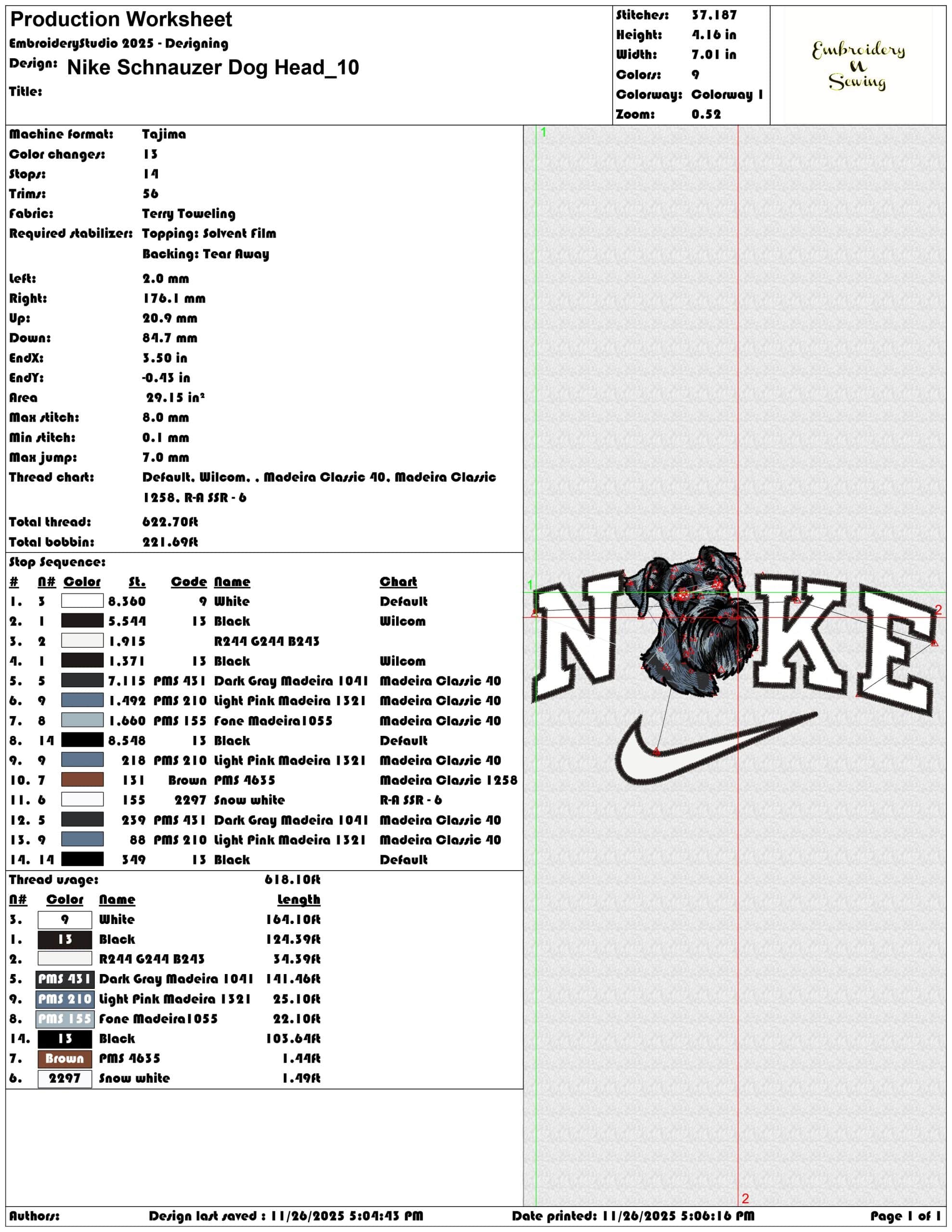 Nike Schnauzer Dog Head- Elegant embroidery design file - instant download — view 3