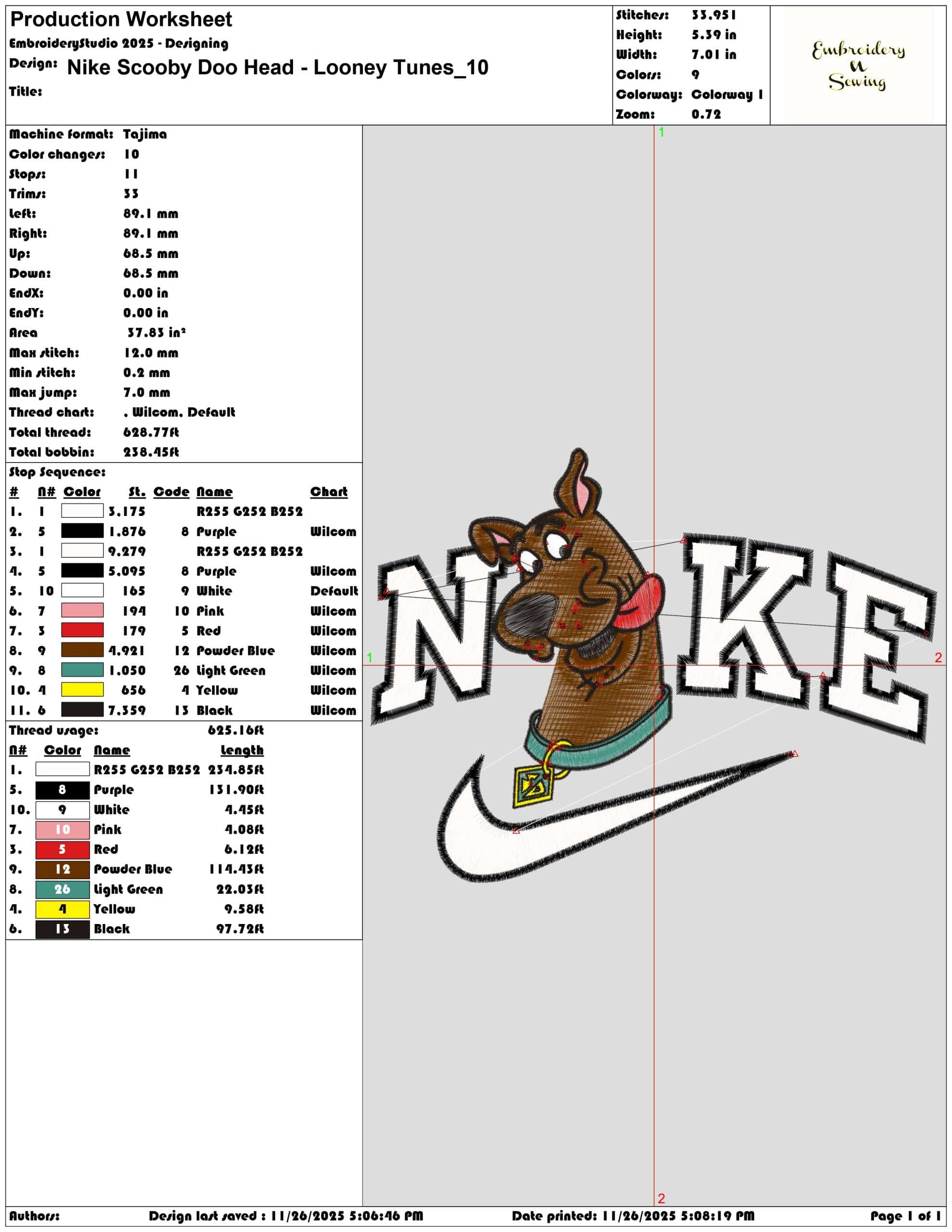 Nike Scooby Doo Head Looney Tunes- Elegant embroidery design file - instant download — view 3