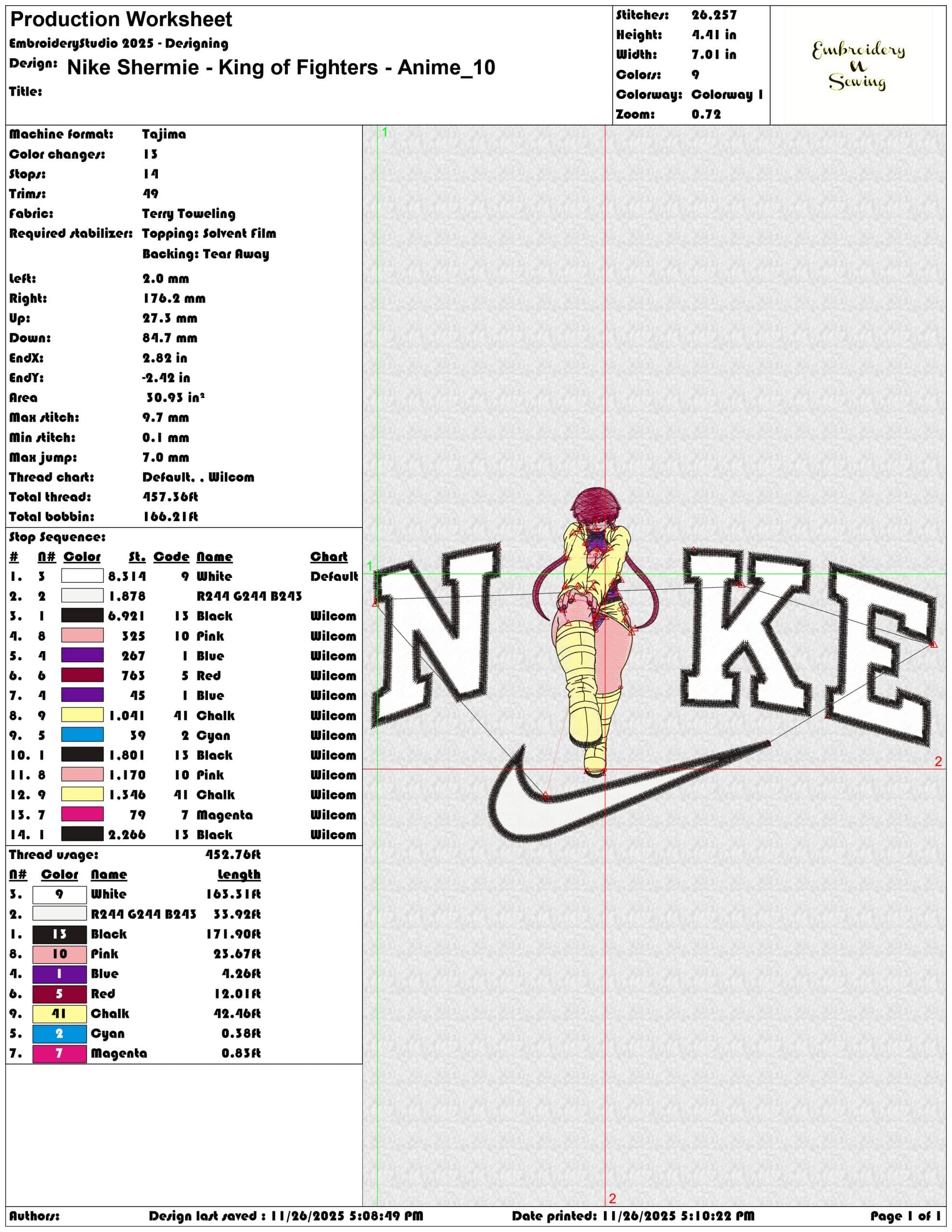 Nike Shermie King of Fighters Anime- Elegant embroidery design file - instant download — view 3