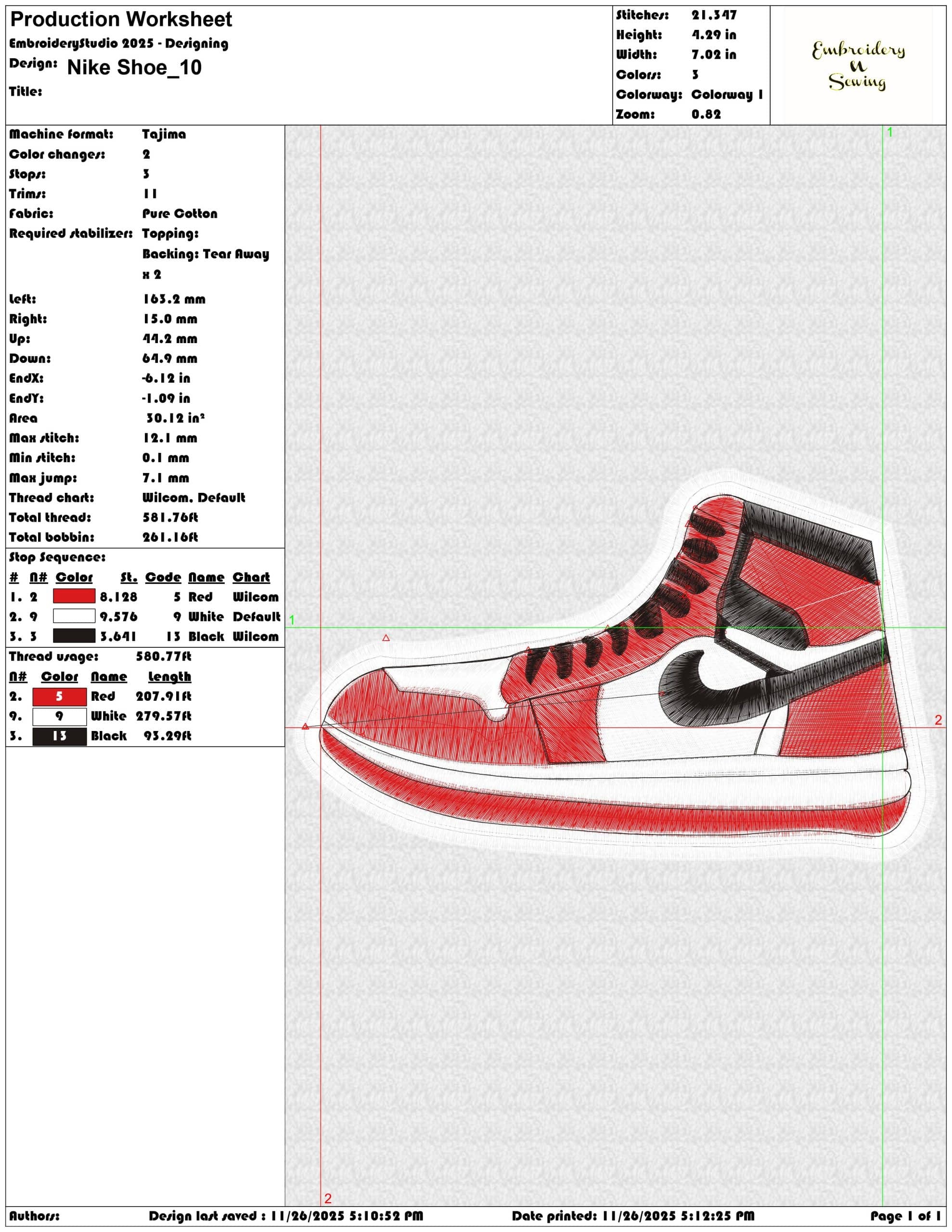 Nike Shoe- Elegant embroidery design file - instant download — view 3
