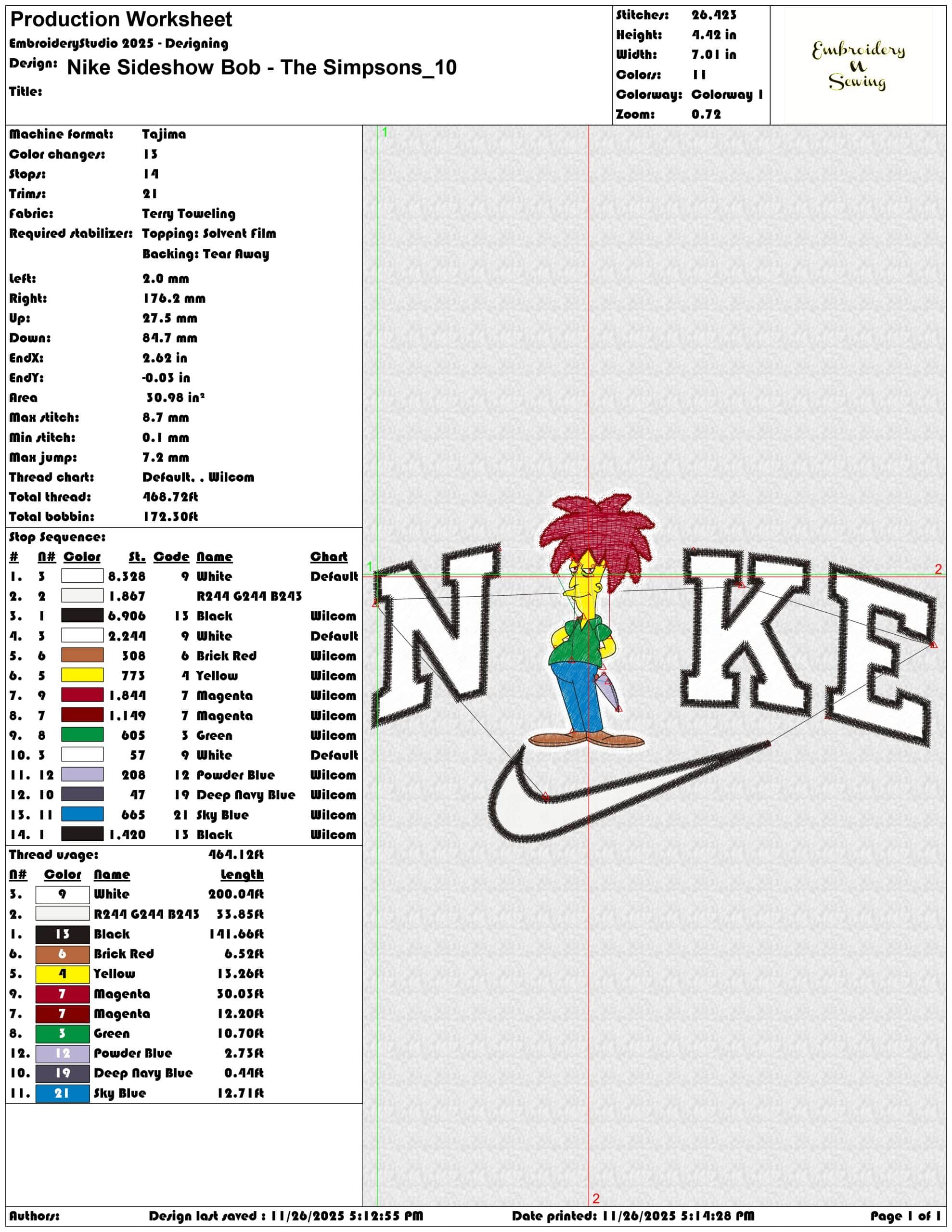 Nike Sideshow Bob The Simpsons- Elegant embroidery design file - instant download — view 3