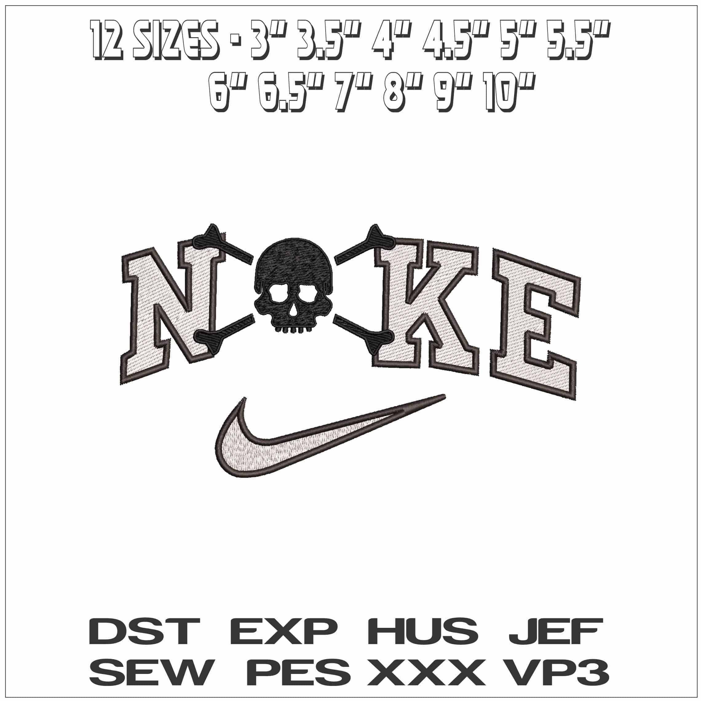 Nike Skull and Cross bones- Elegant embroidery design file - instant download — view 2