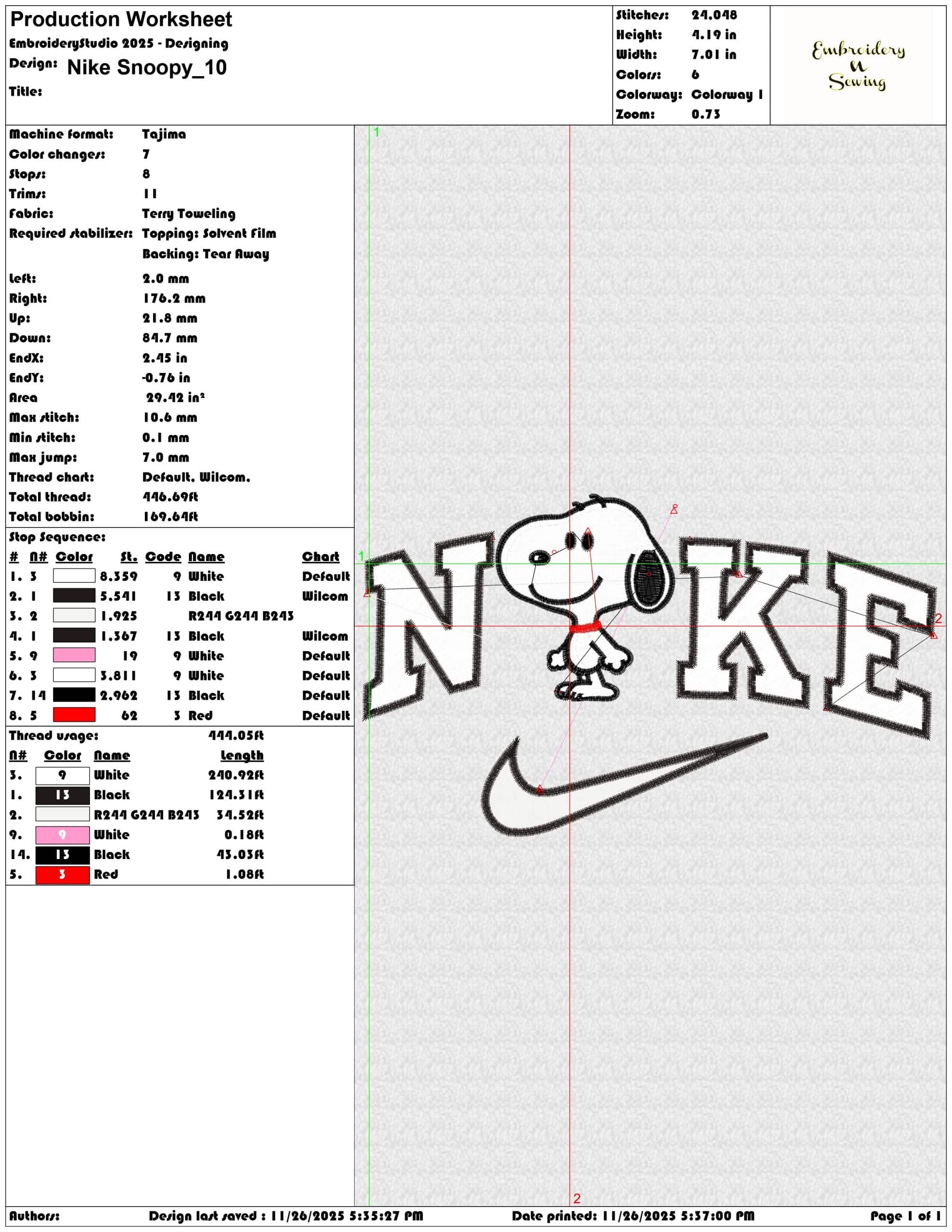 Nike Snoopy- Elegant embroidery design file - instant download — view 3