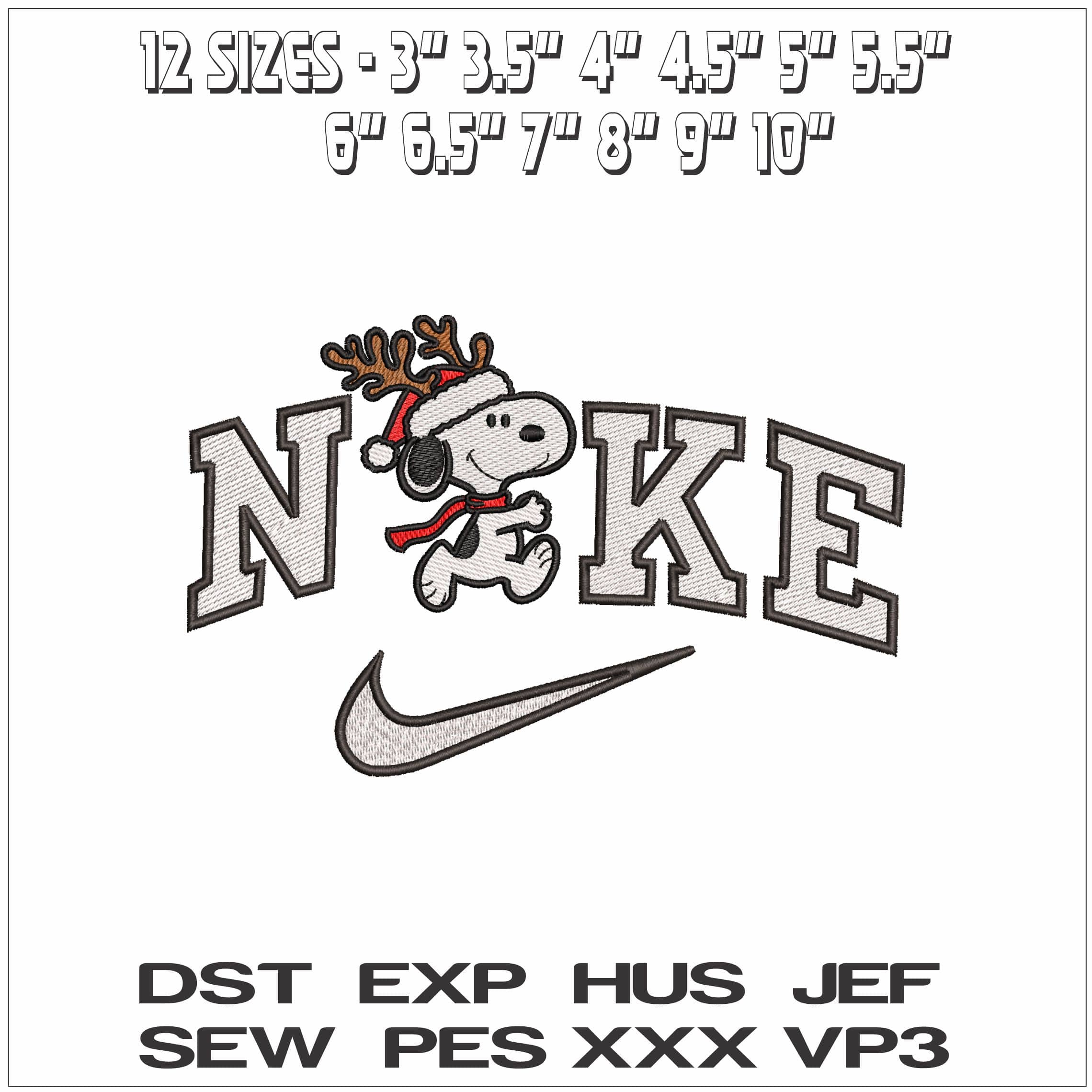 Nike Snoopy Christmas Reindeer- Elegant embroidery design file - instant download — view 2