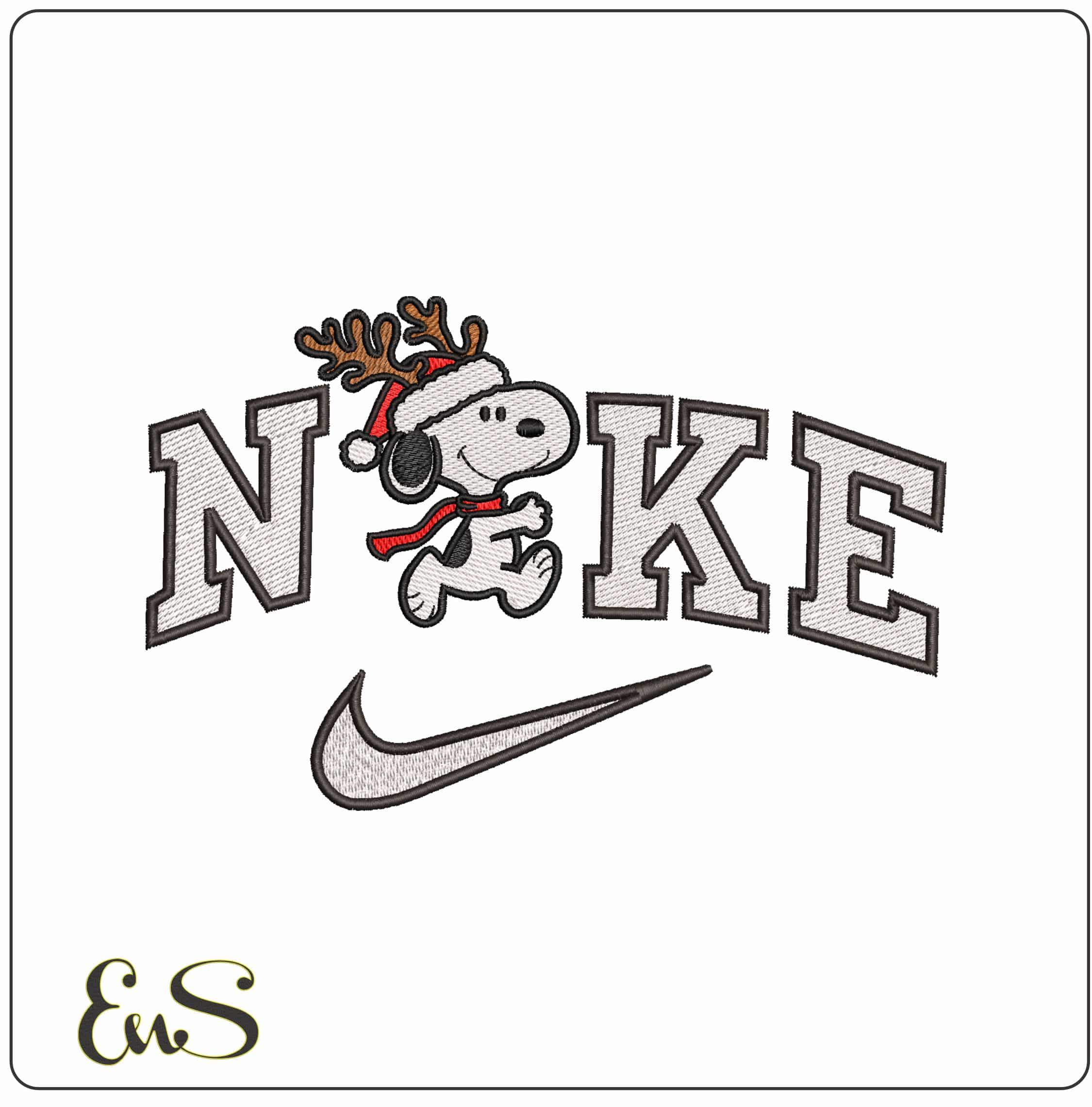 Nike Snoopy Christmas Reindeer- Elegant embroidery design file - instant download