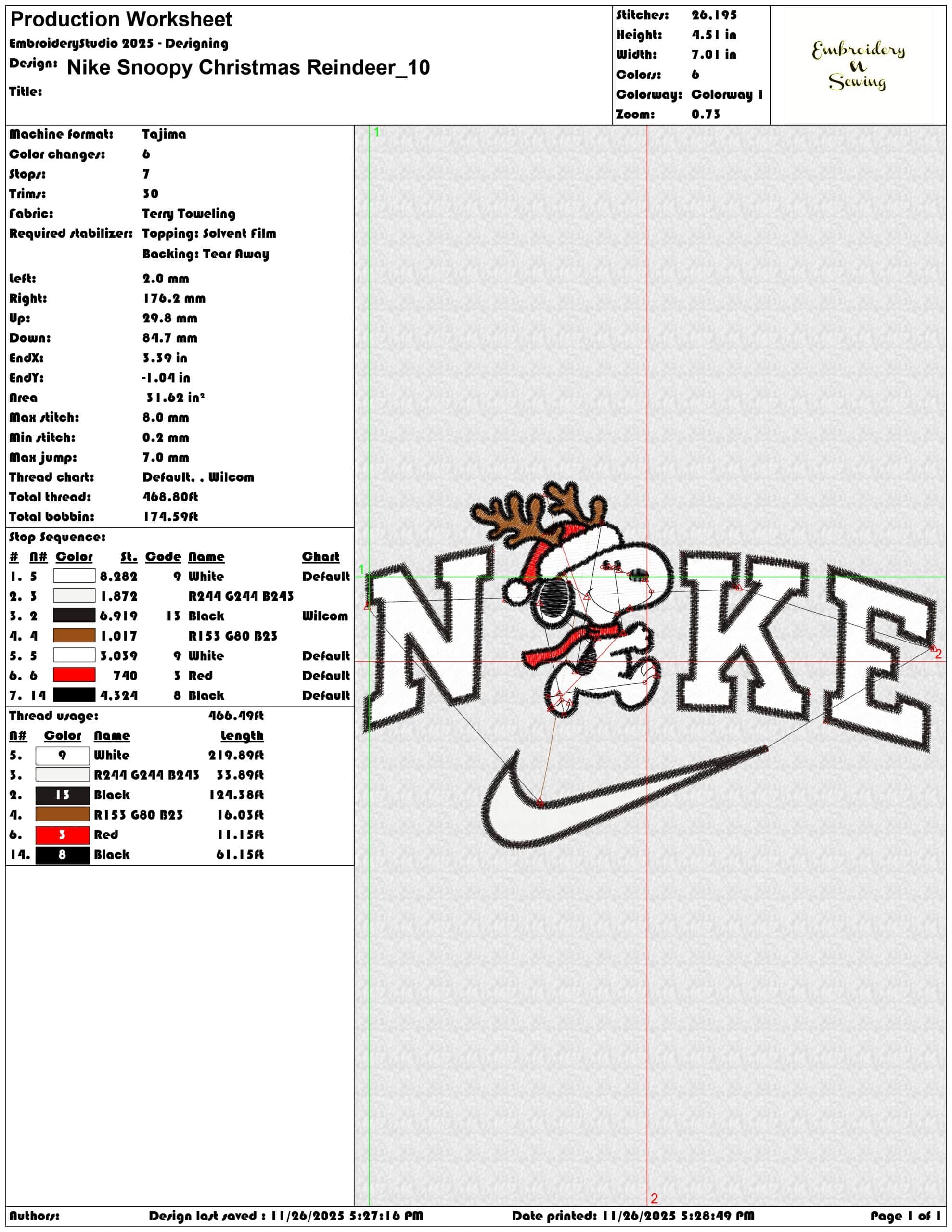 Nike Snoopy Christmas Reindeer- Elegant embroidery design file - instant download — view 3