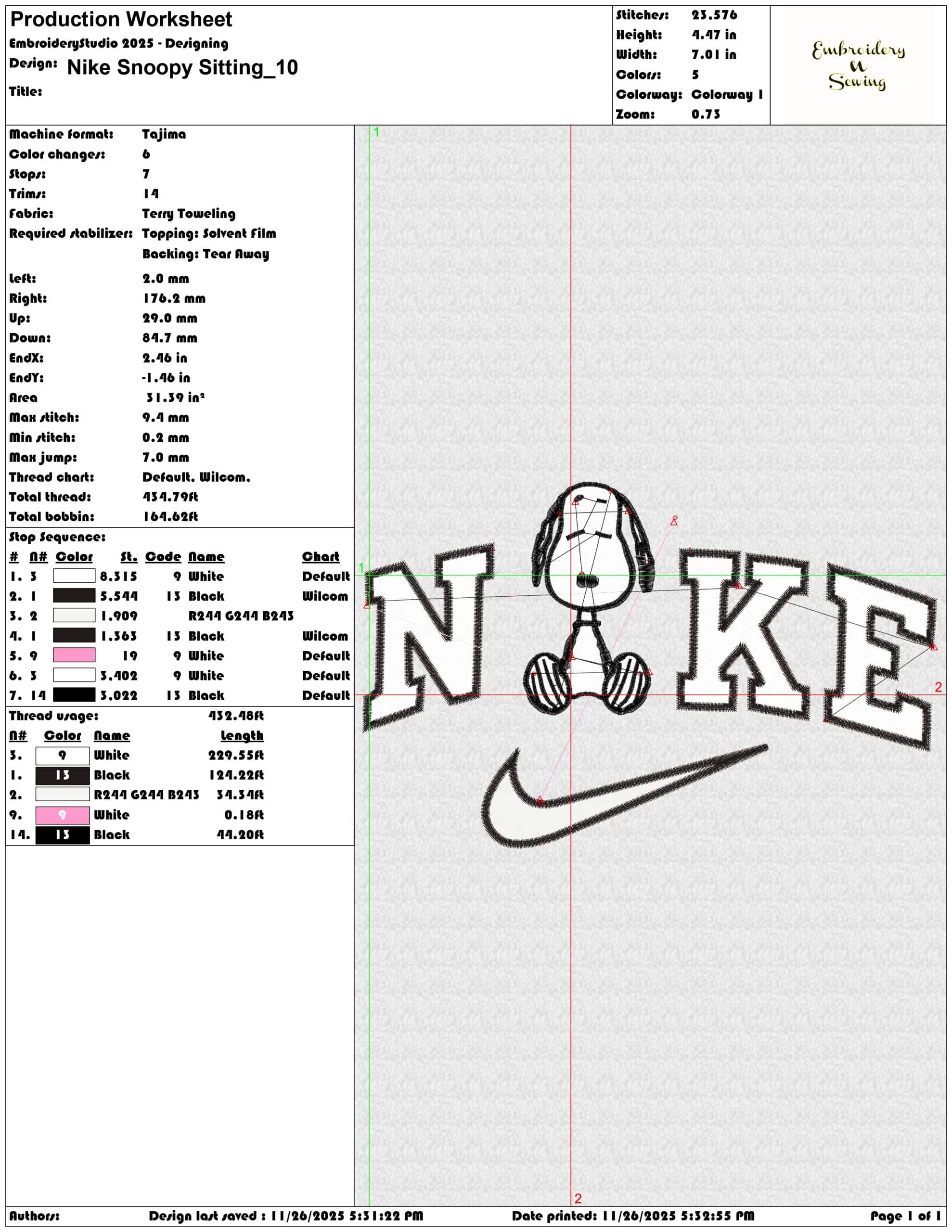 Nike Snoopy Sitting- Elegant embroidery design file - instant download — view 3