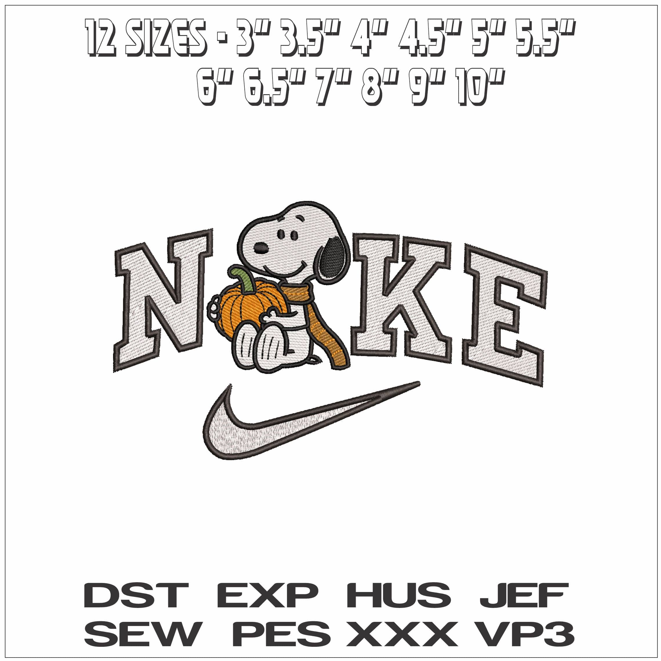 Nike Snoopy with Pumpkin- Elegant embroidery design file - instant download — view 2