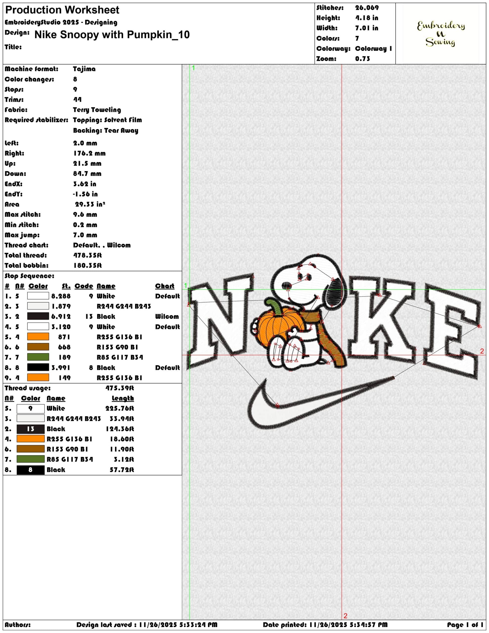Nike Snoopy with Pumpkin- Elegant embroidery design file - instant download — view 3