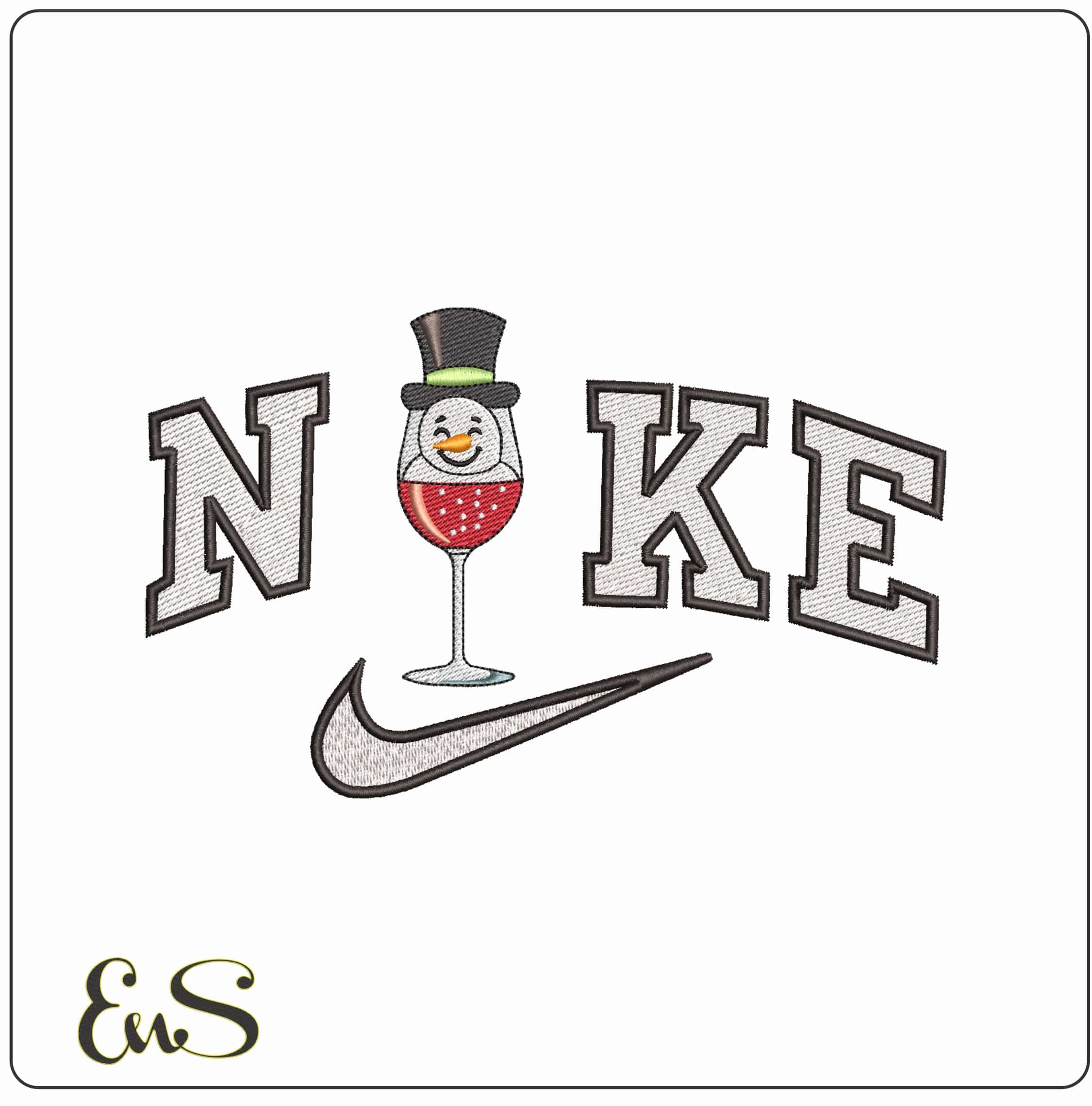 Nike Snowman Christmas Drinks- Elegant embroidery design file - instant download