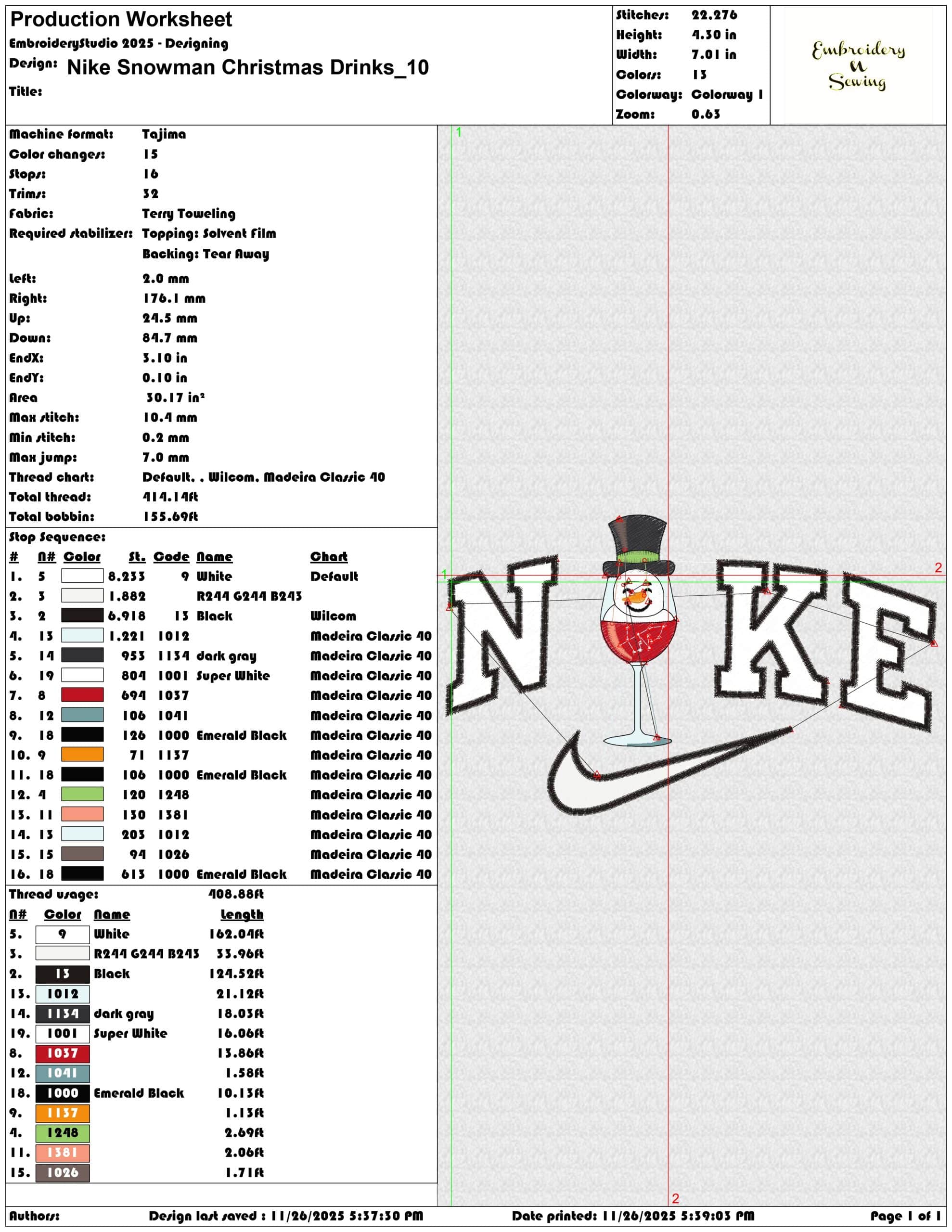 Nike Snowman Christmas Drinks- Elegant embroidery design file - instant download — view 3
