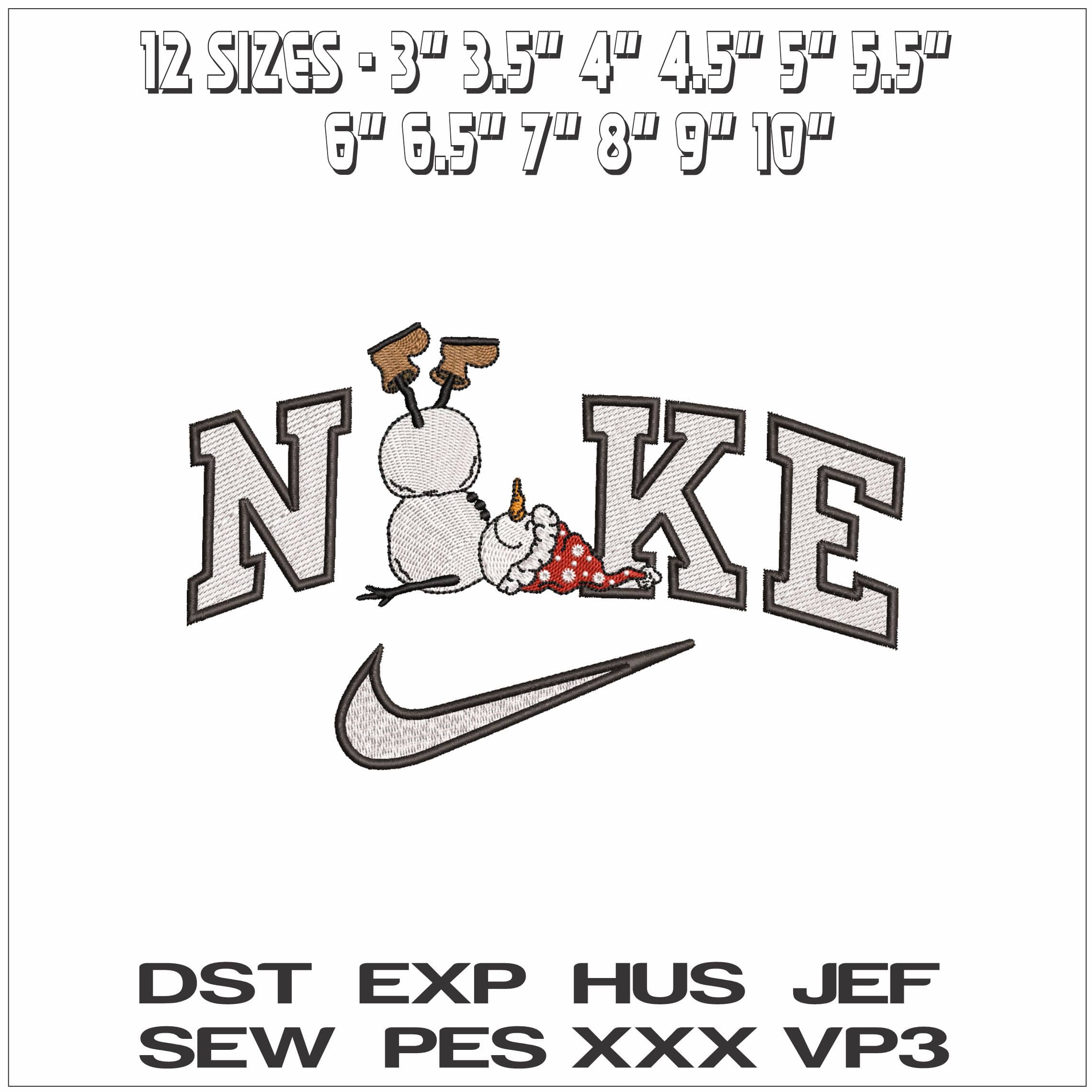 Nike Snowman resting- Elegant embroidery design file - instant download — view 2