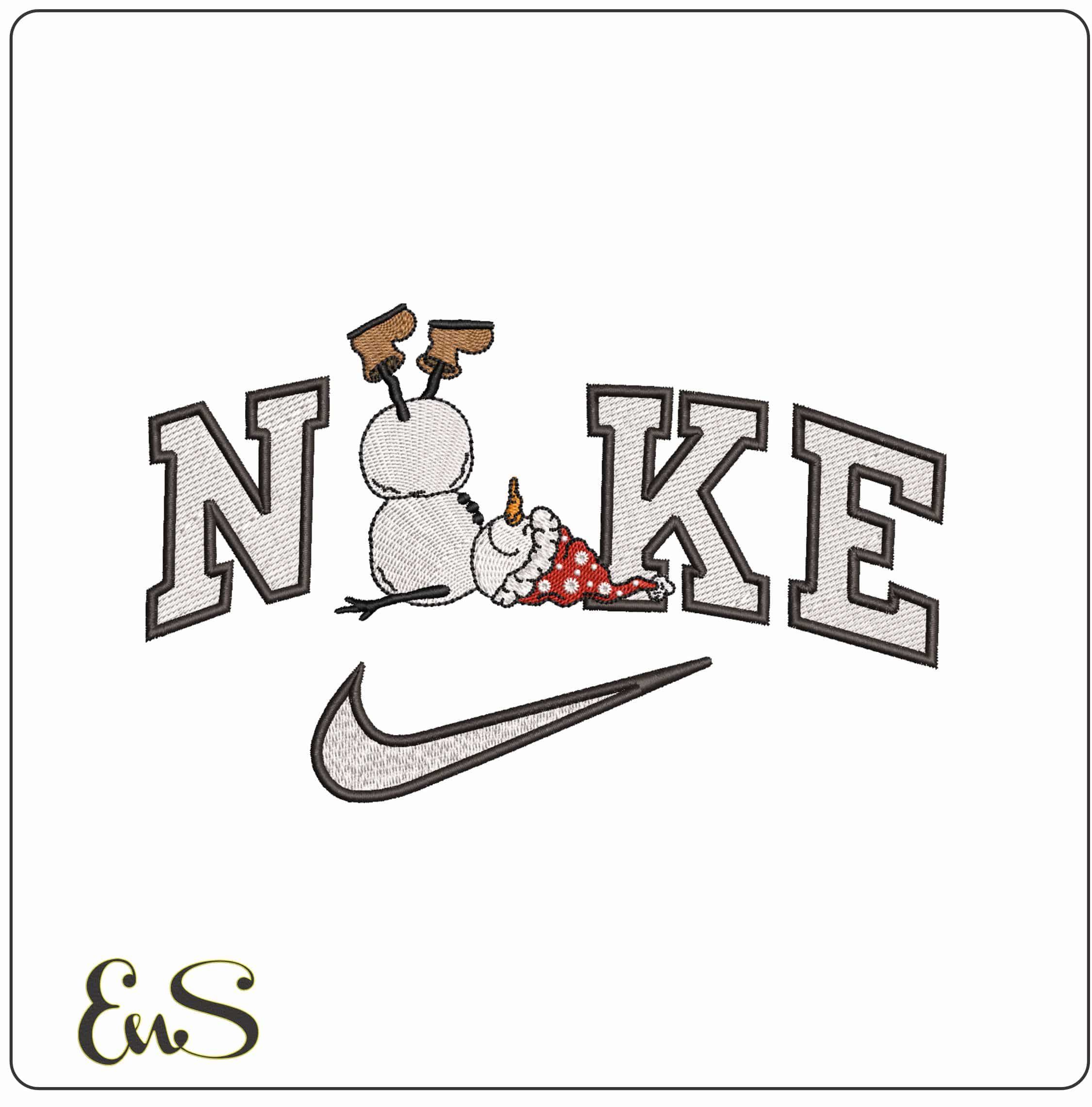Nike Snowman resting- Elegant embroidery design file - instant download