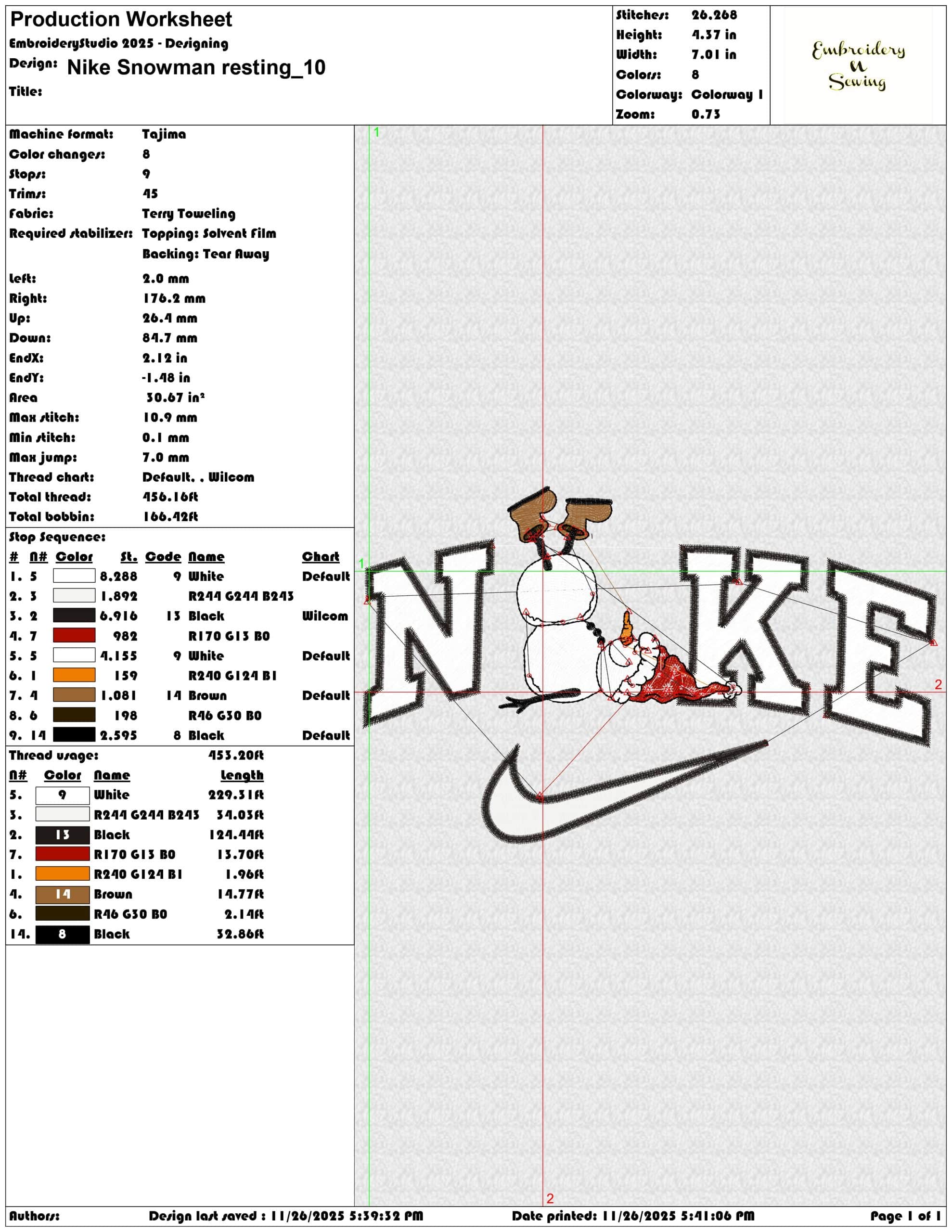 Nike Snowman resting- Elegant embroidery design file - instant download — view 3