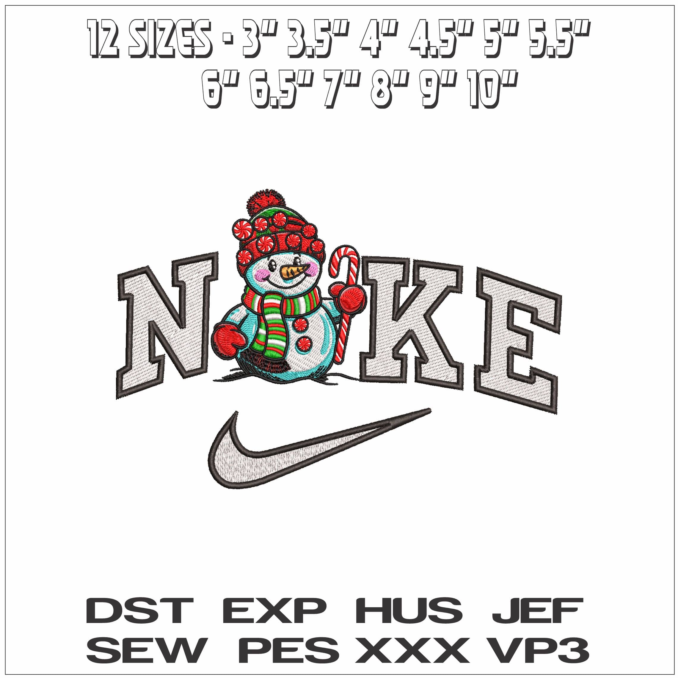 Nike Snowman with Candy Cane- Elegant embroidery design file - instant download — view 2
