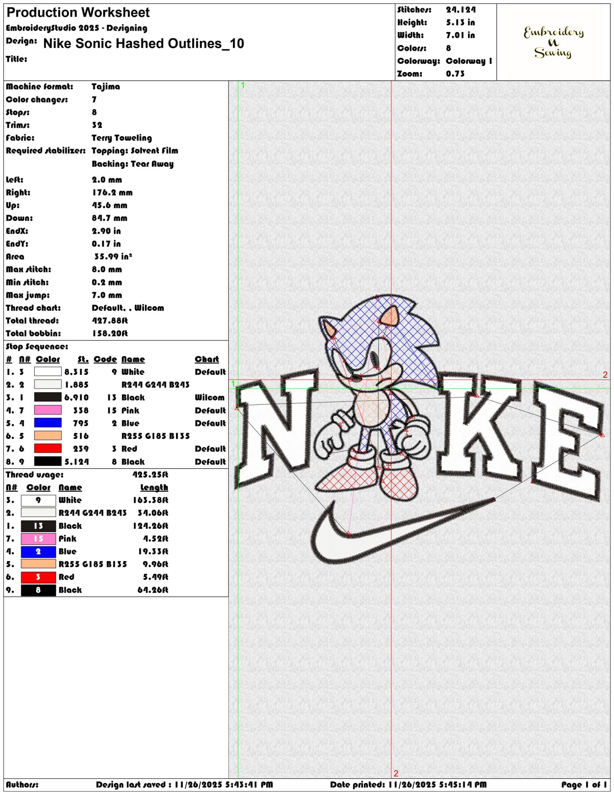 Nike Sonic Hashed Outlines- Elegant embroidery design file - instant download — view 3
