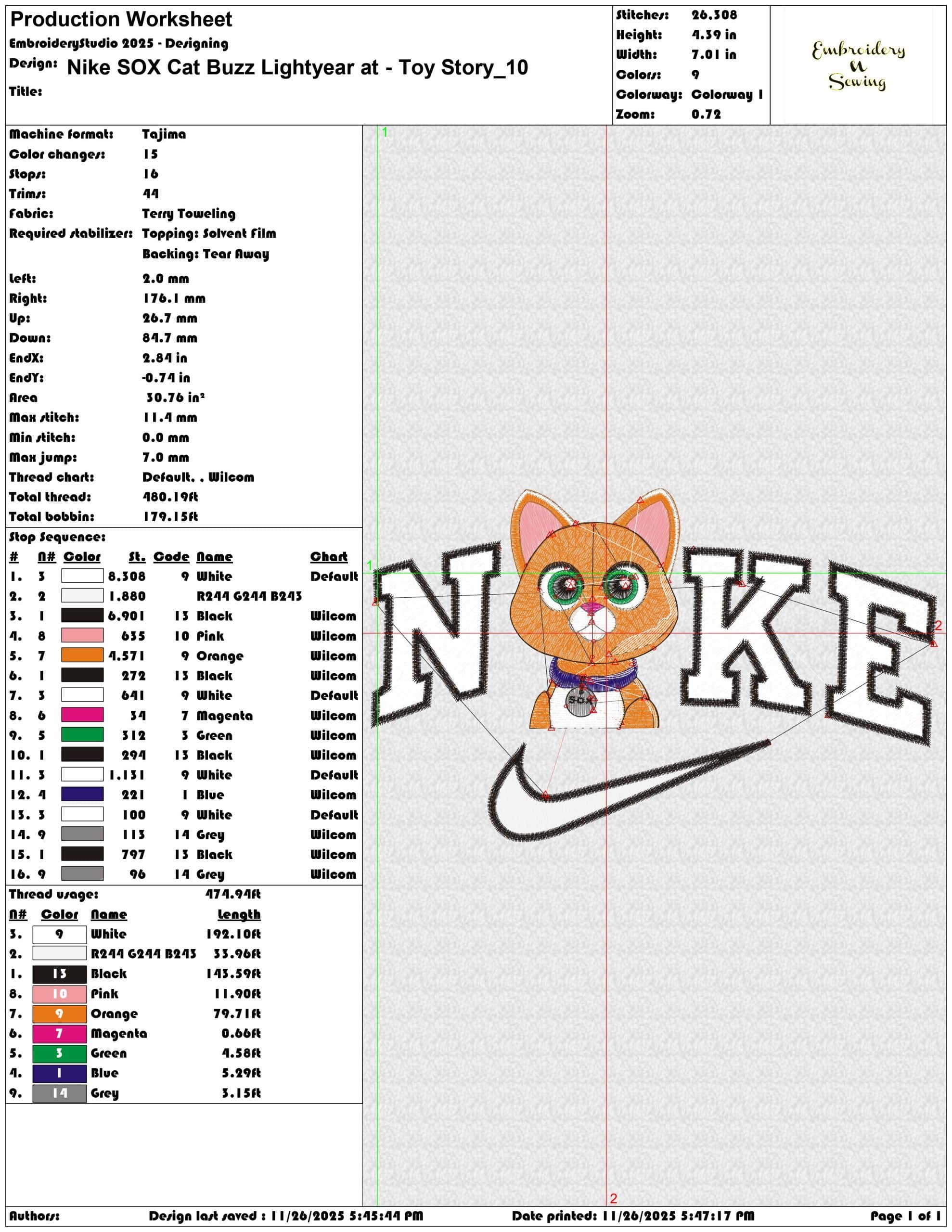 Nike SOX Cat Buzz Lightyear at Toy Story- Elegant embroidery design file - instant download — view 3