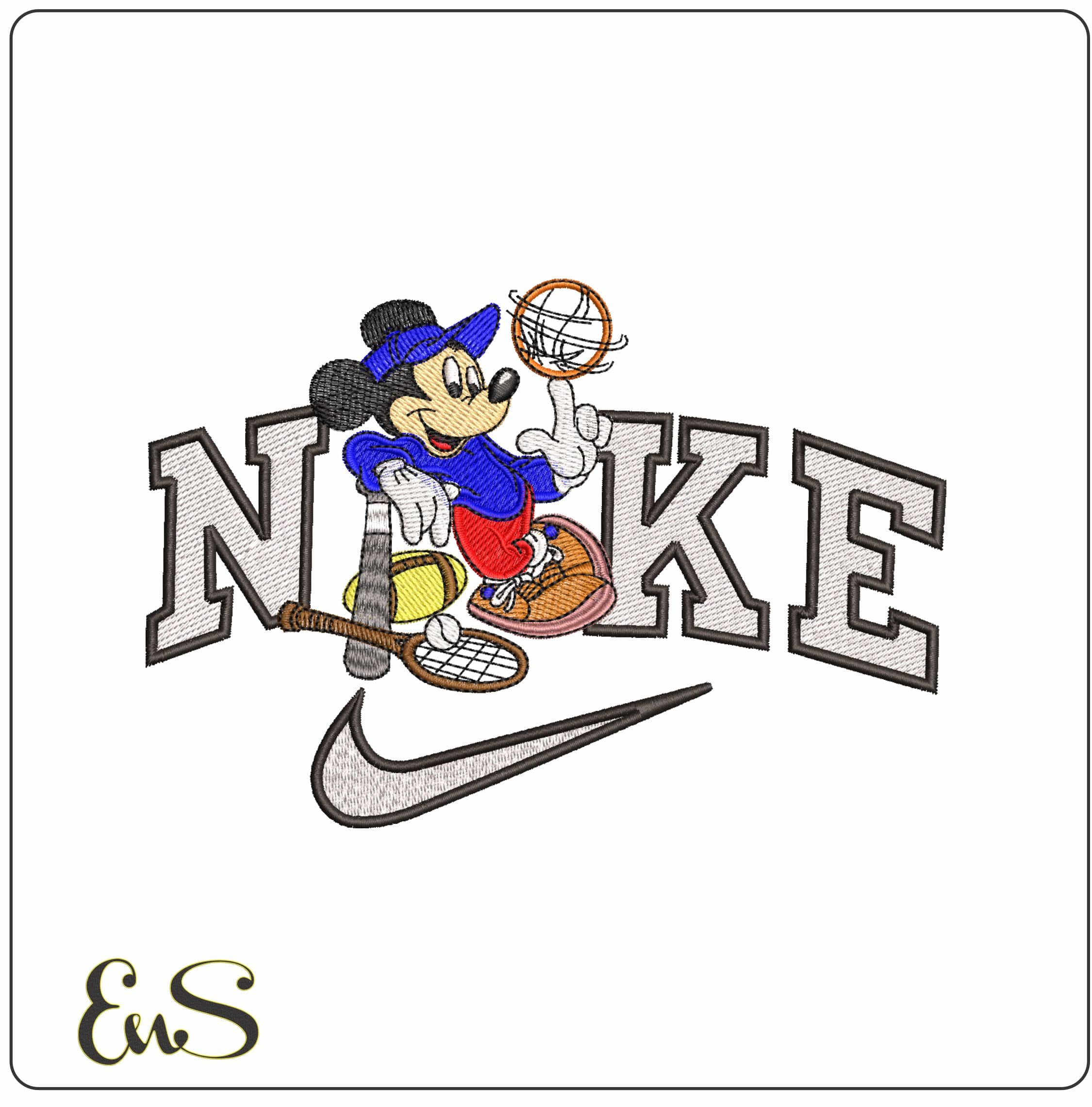 Nike Sports Mickey Mouse- Elegant embroidery design file - instant download