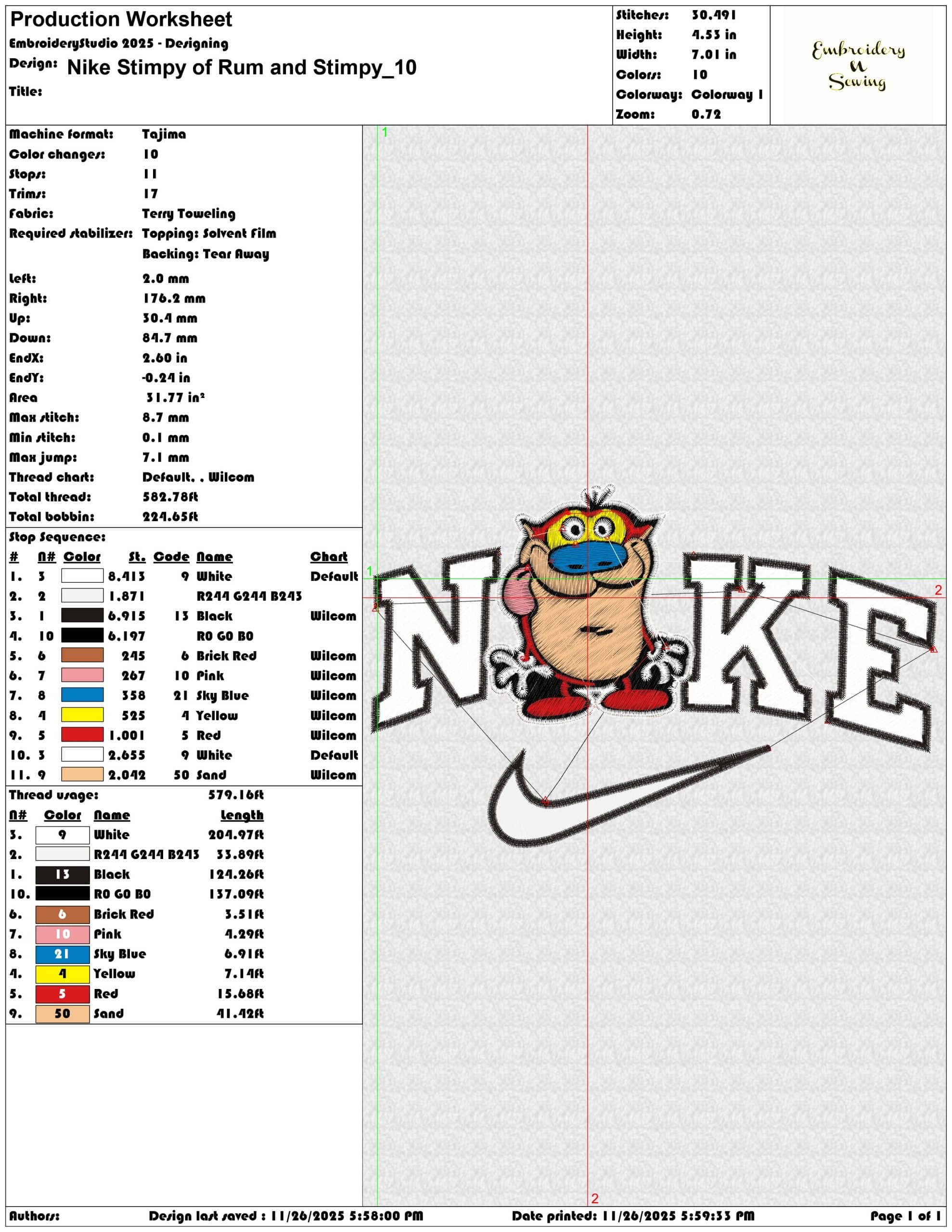 Nike Stimpy of Rum and Stimpy- Elegant embroidery design file - instant download — view 3
