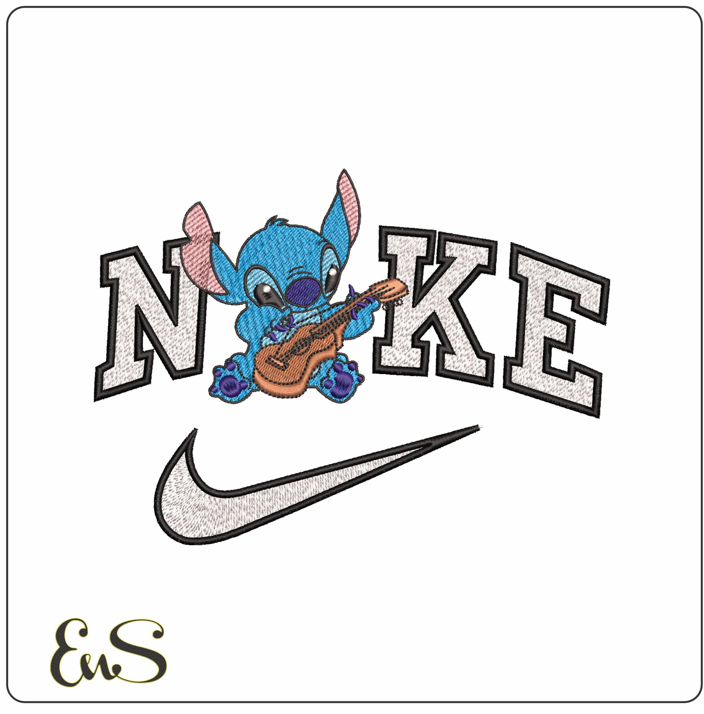 Nike Stitch with Guitar- Elegant embroidery design file - instant download
