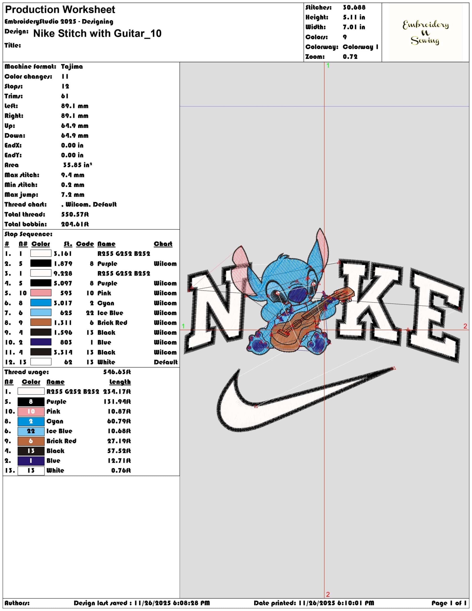 Nike Stitch with Guitar- Elegant embroidery design file - instant download — view 3