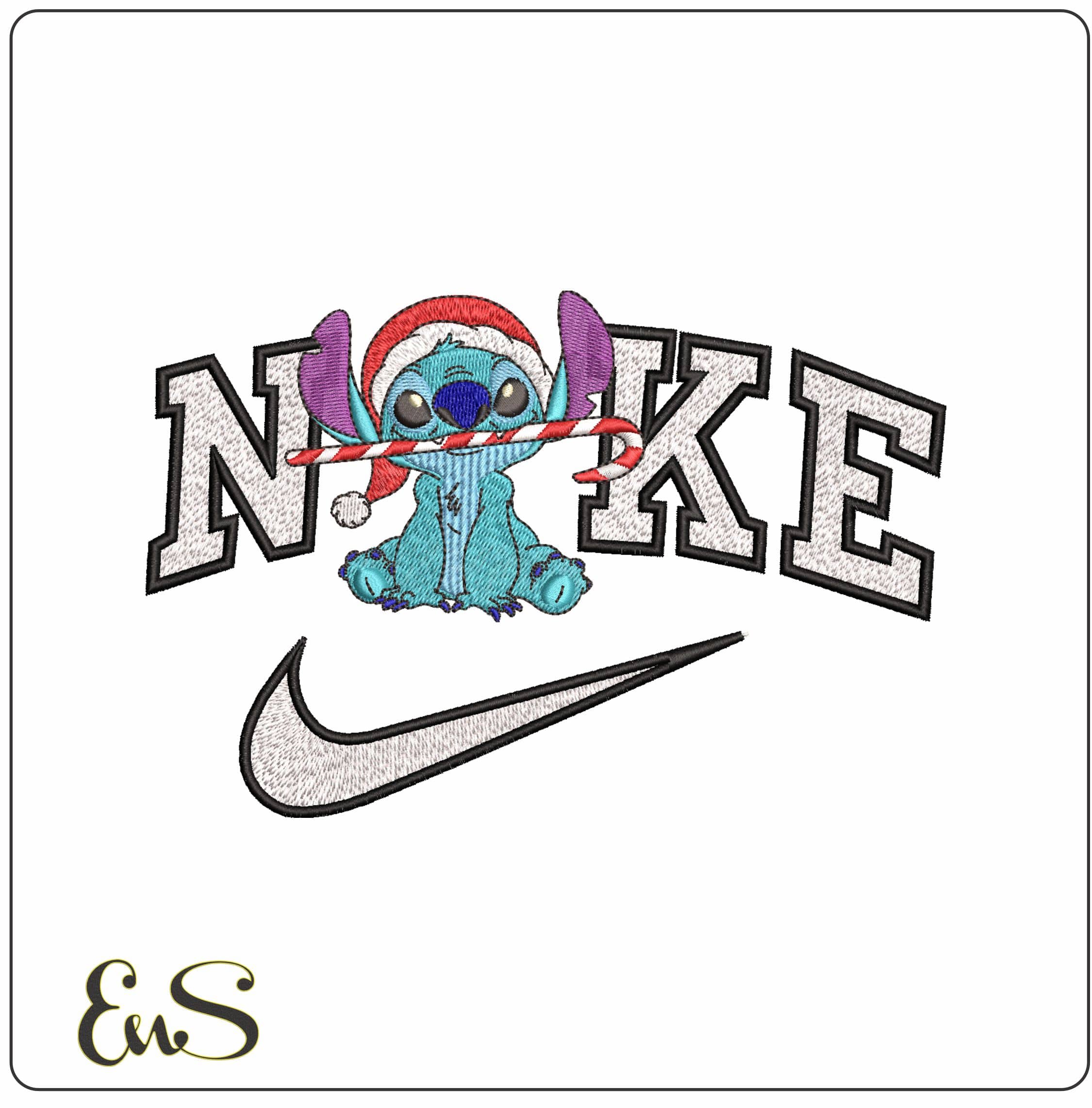 Nike Stitch Xmas Cane- Elegant embroidery design file - instant download