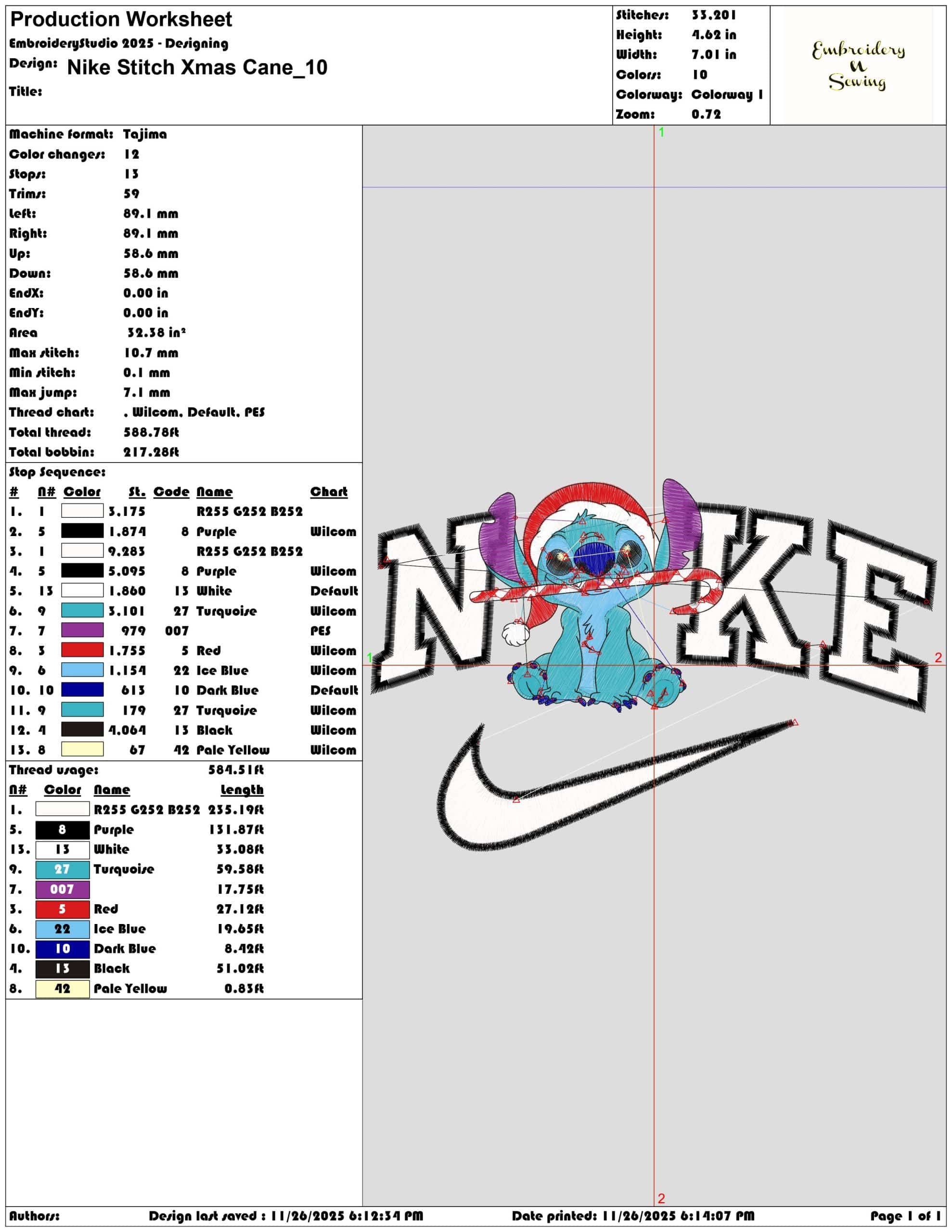 Nike Stitch Xmas Cane- Elegant embroidery design file - instant download — view 3