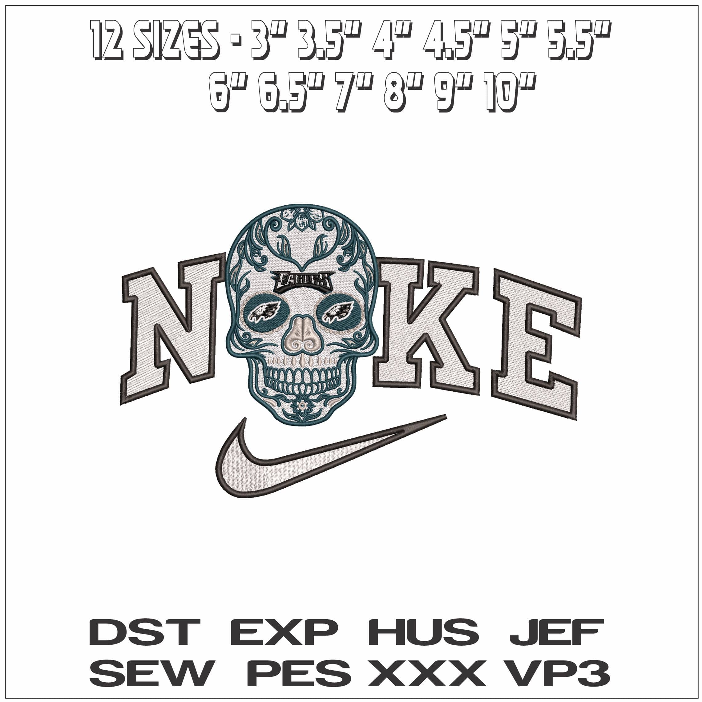 Nike Sugar Skull Phillie Eagles- Elegant embroidery design file - instant download — view 2