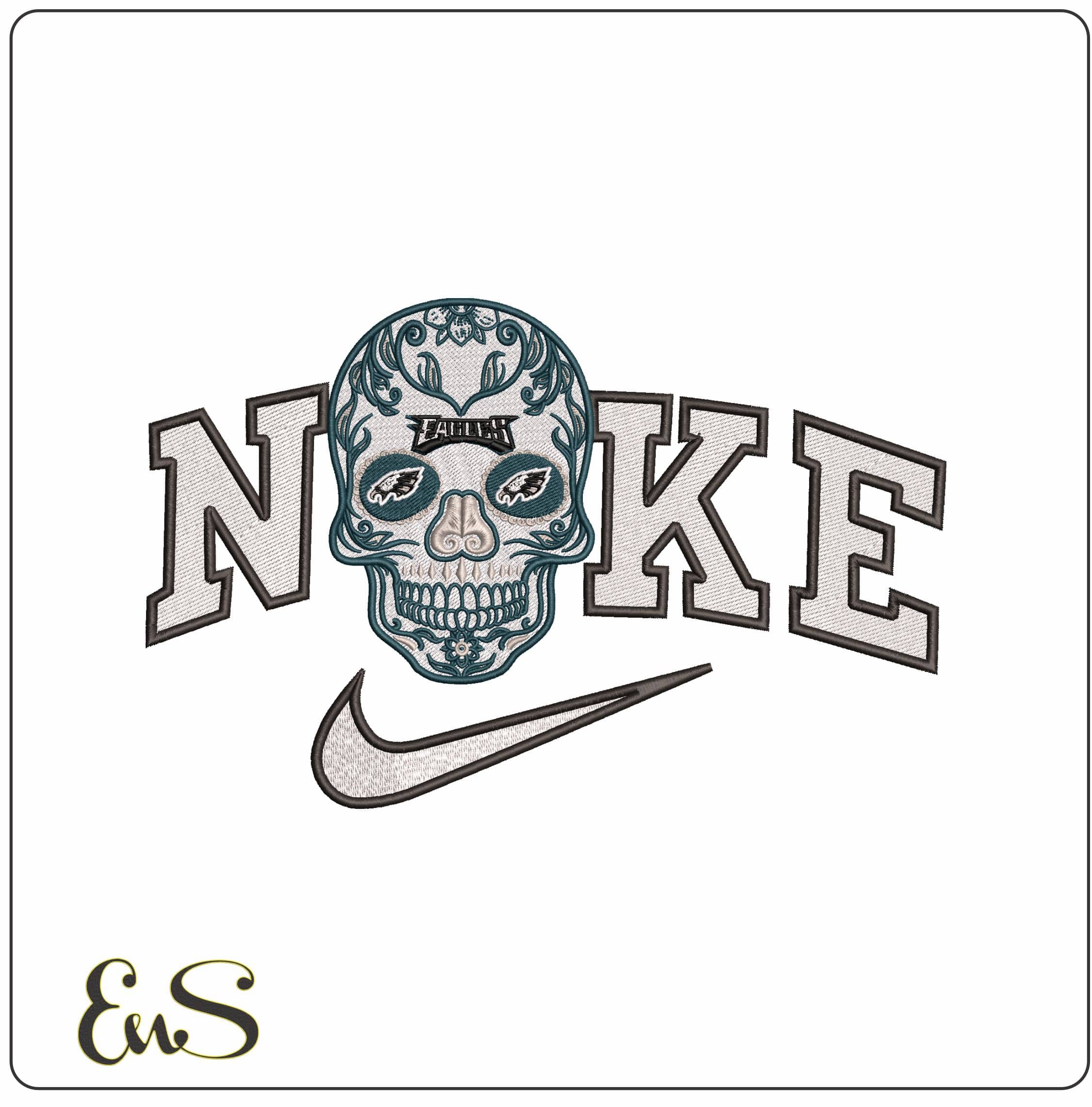 Nike Sugar Skull Phillie Eagles- Elegant embroidery design file - instant download