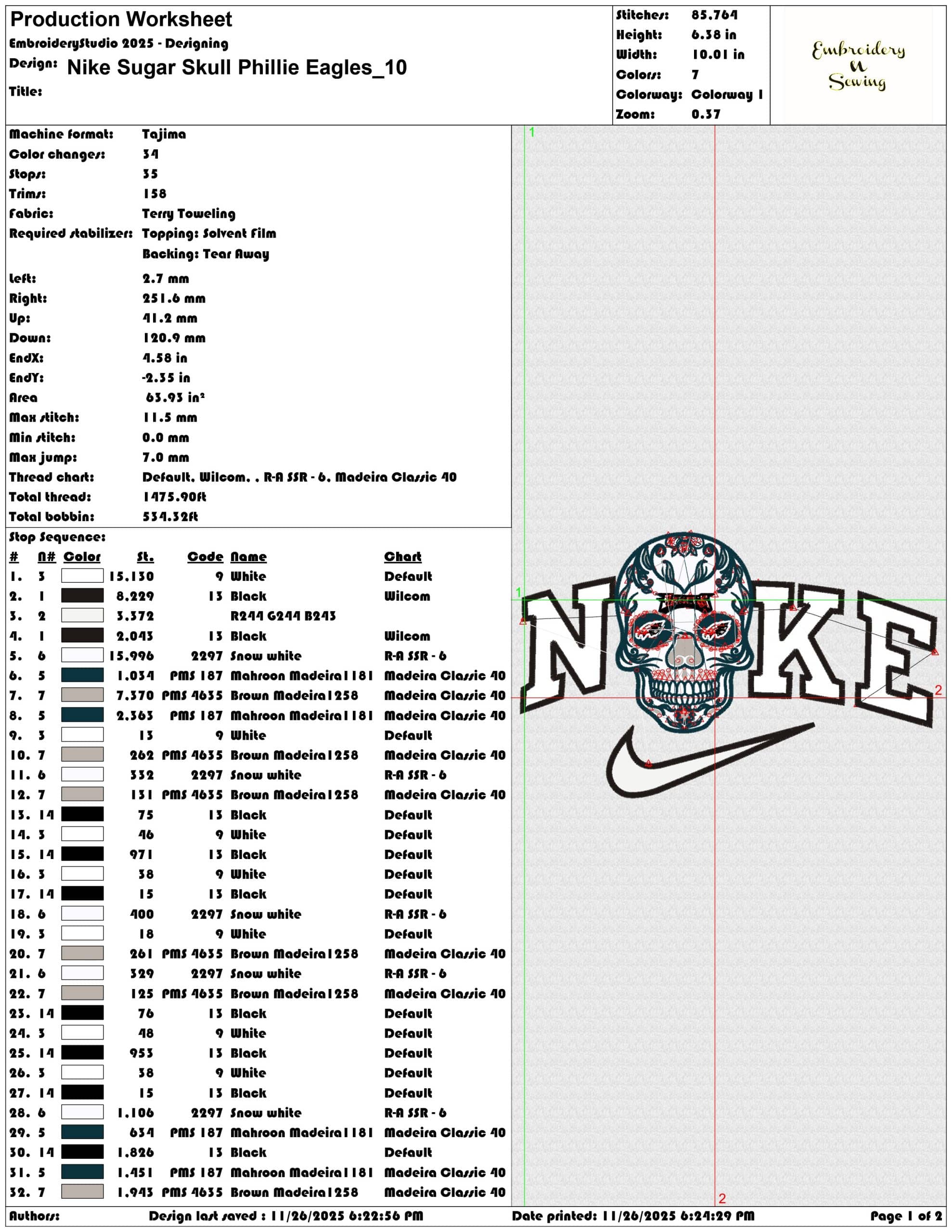 Nike Sugar Skull Phillie Eagles- Elegant embroidery design file - instant download — view 3