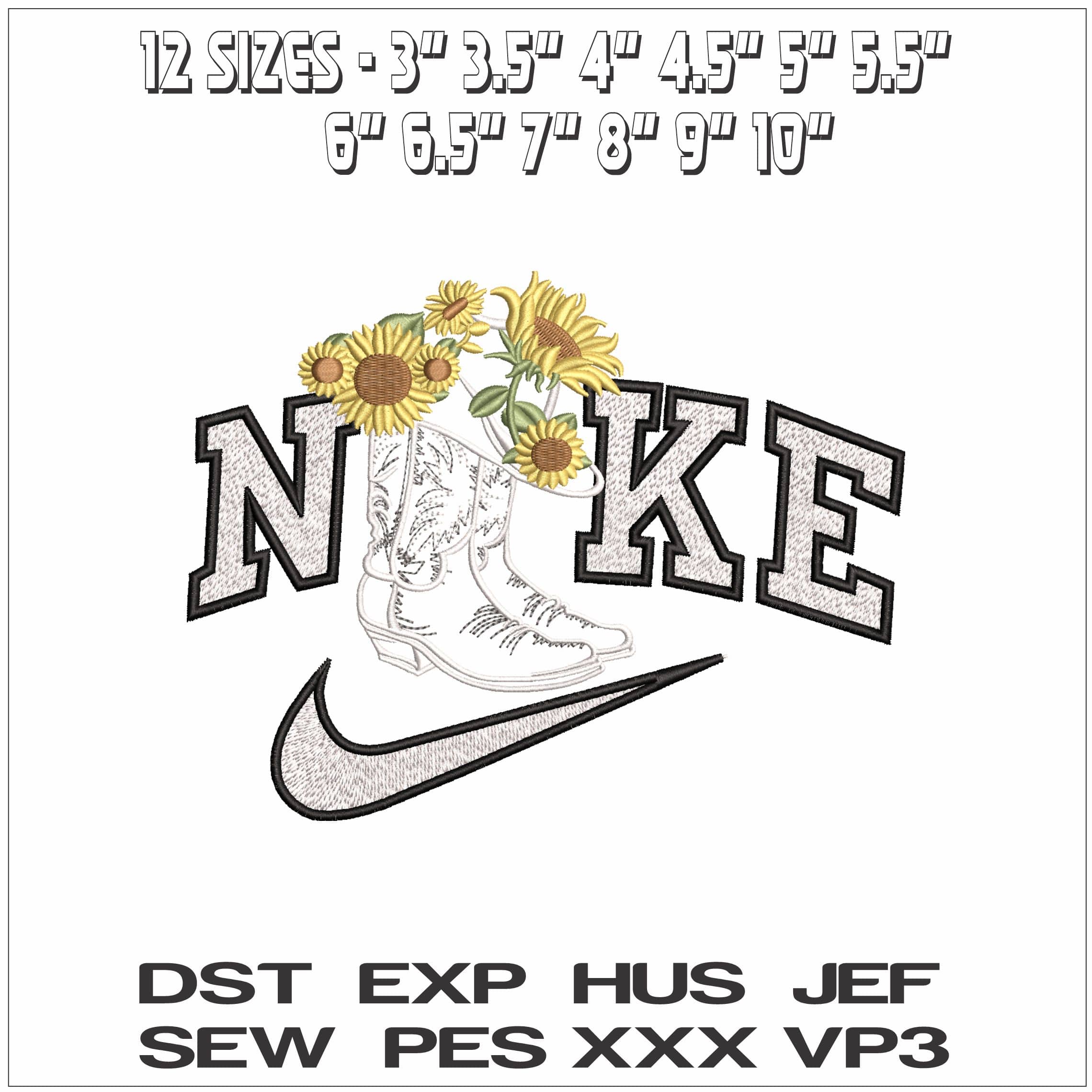 Nike Sunflowers and Boots- Elegant embroidery design file - instant download — view 2
