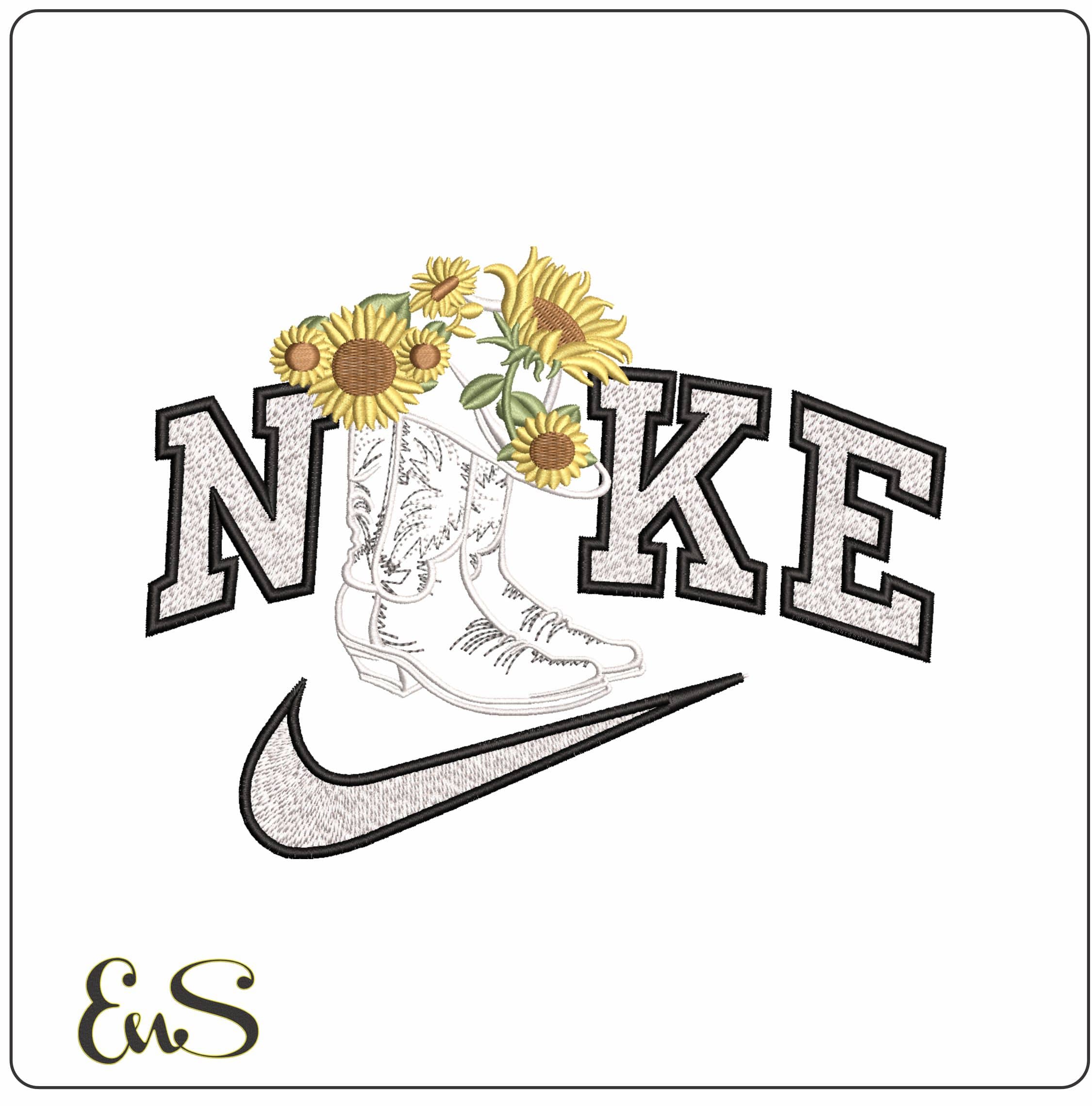 Nike Sunflowers and Boots- Elegant embroidery design file - instant download