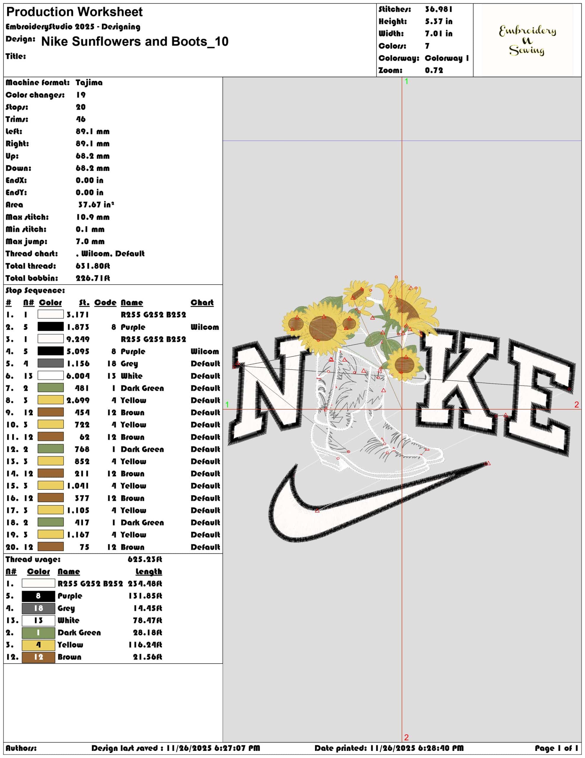 Nike Sunflowers and Boots- Elegant embroidery design file - instant download — view 3