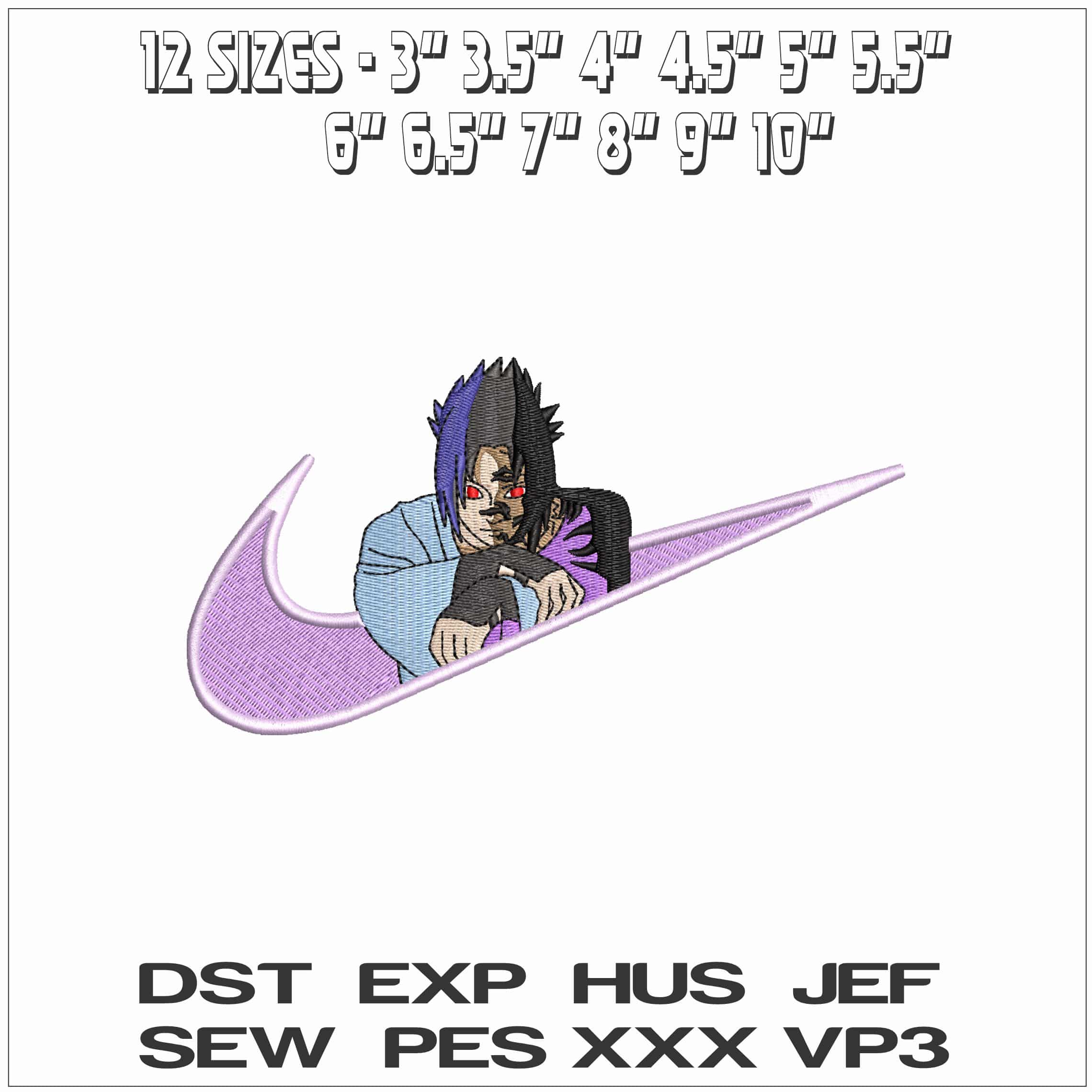 Nike Swoosh Sasuke Uchiha Resting Naruto Anime- Elegant embroidery design file - instant download — view 2
