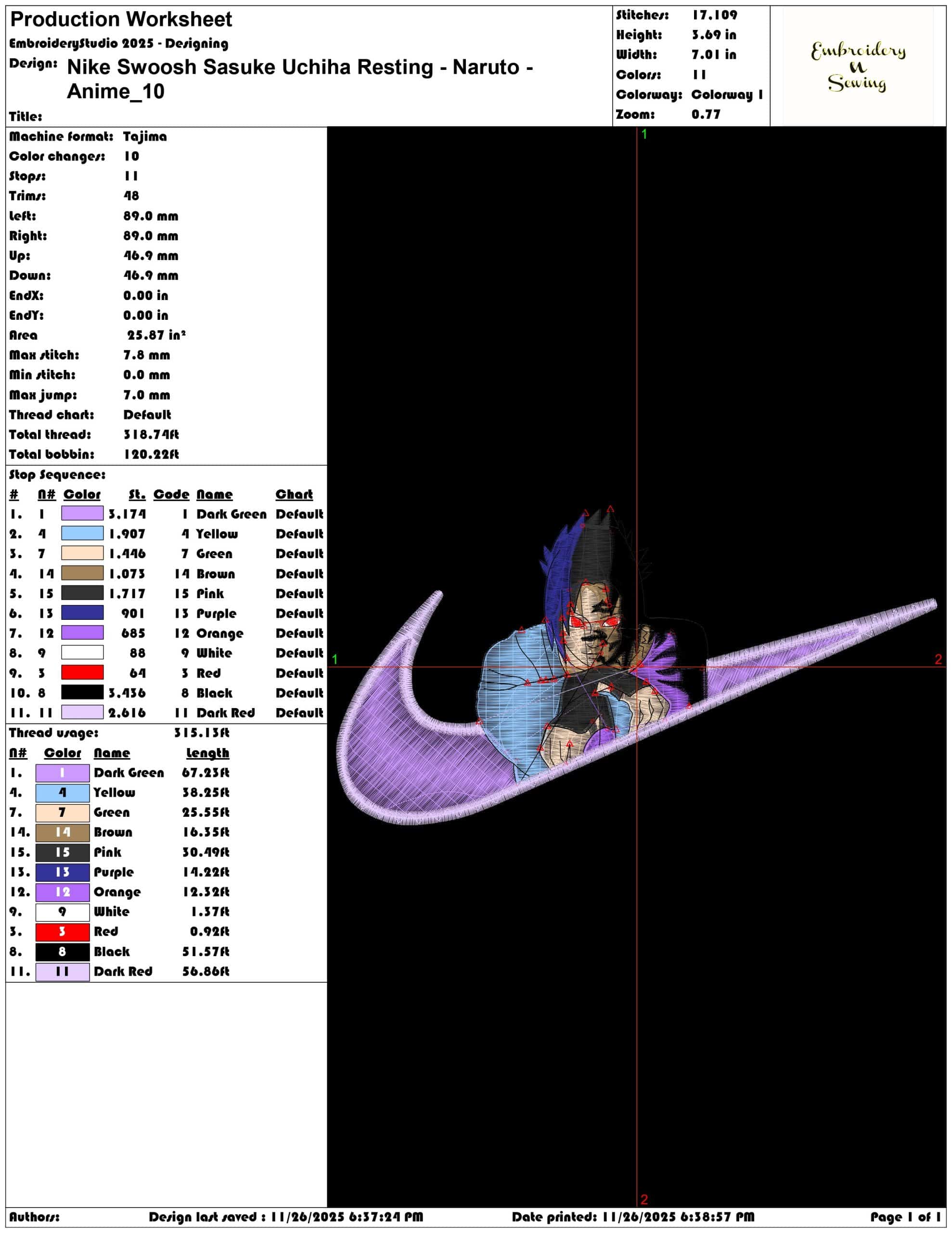 Nike Swoosh Sasuke Uchiha Resting Naruto Anime- Elegant embroidery design file - instant download — view 3