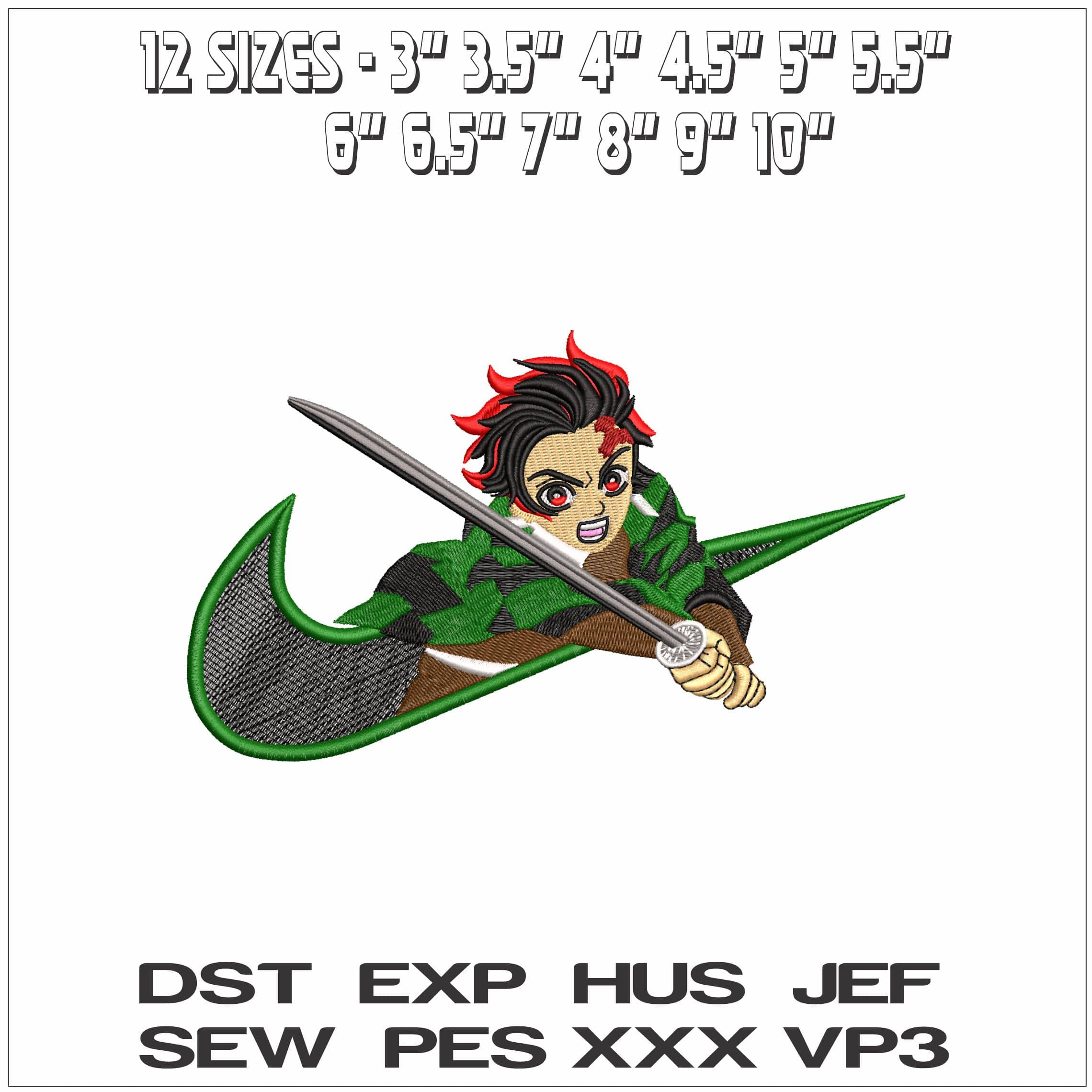 Nike Swoosh Tanjiro Kamado Demon Slayer Anime- Elegant embroidery design file - instant download — view 2