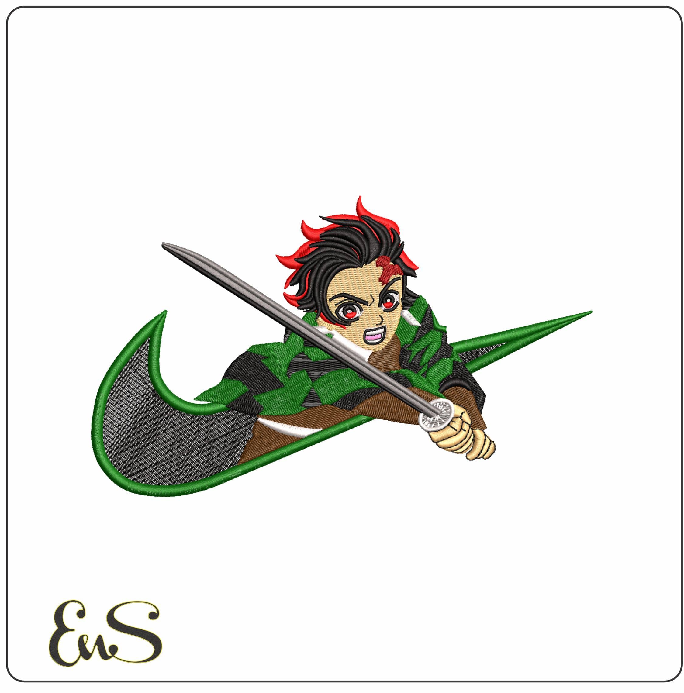 Nike Swoosh Tanjiro Kamado Demon Slayer Anime- Elegant embroidery design file - instant download