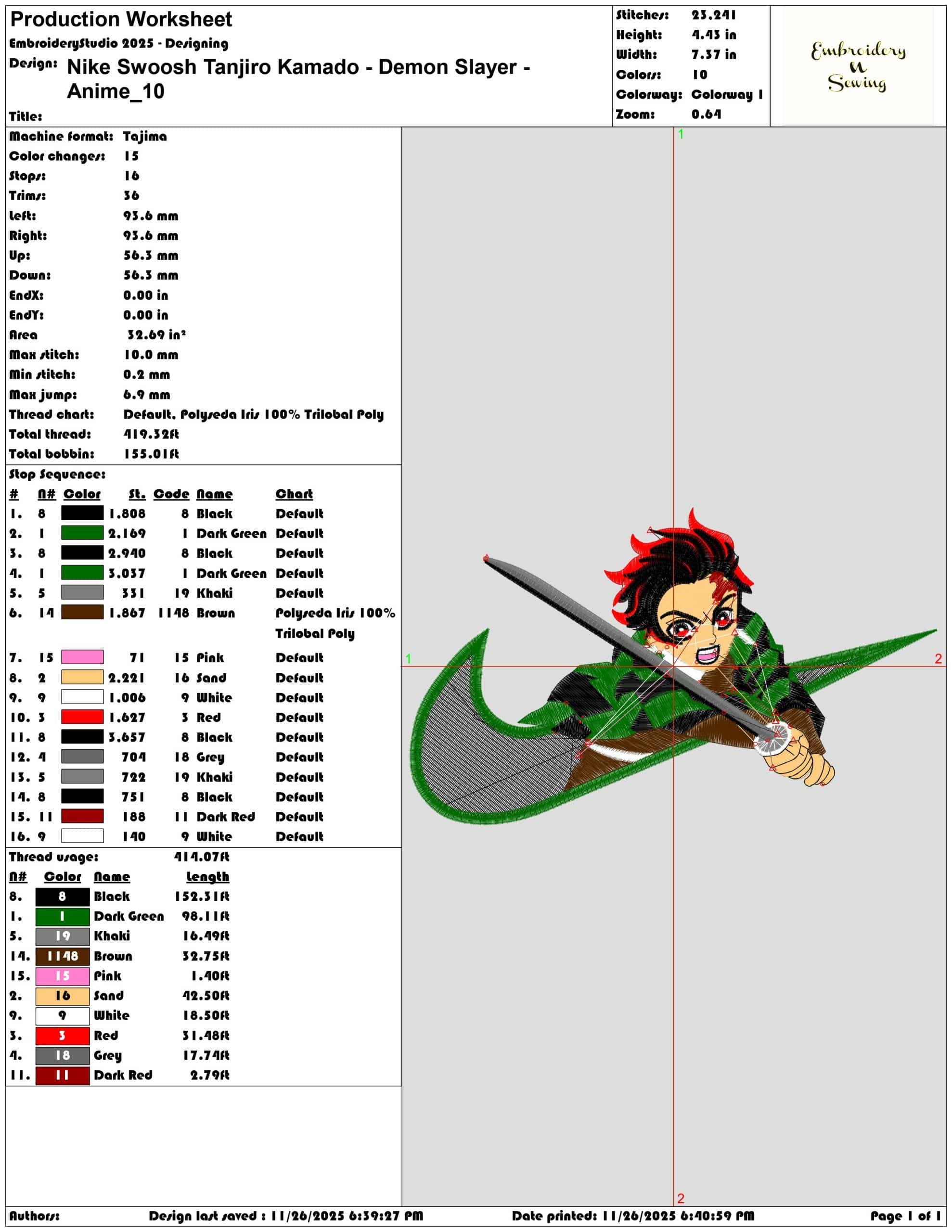Nike Swoosh Tanjiro Kamado Demon Slayer Anime- Elegant embroidery design file - instant download — view 3
